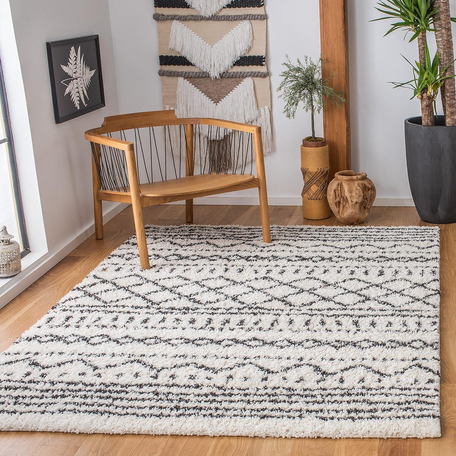 SAFAVIEH Arizona Teagan Geometric Shag Area Rug, Ivory/Grey, 4' x 6'
