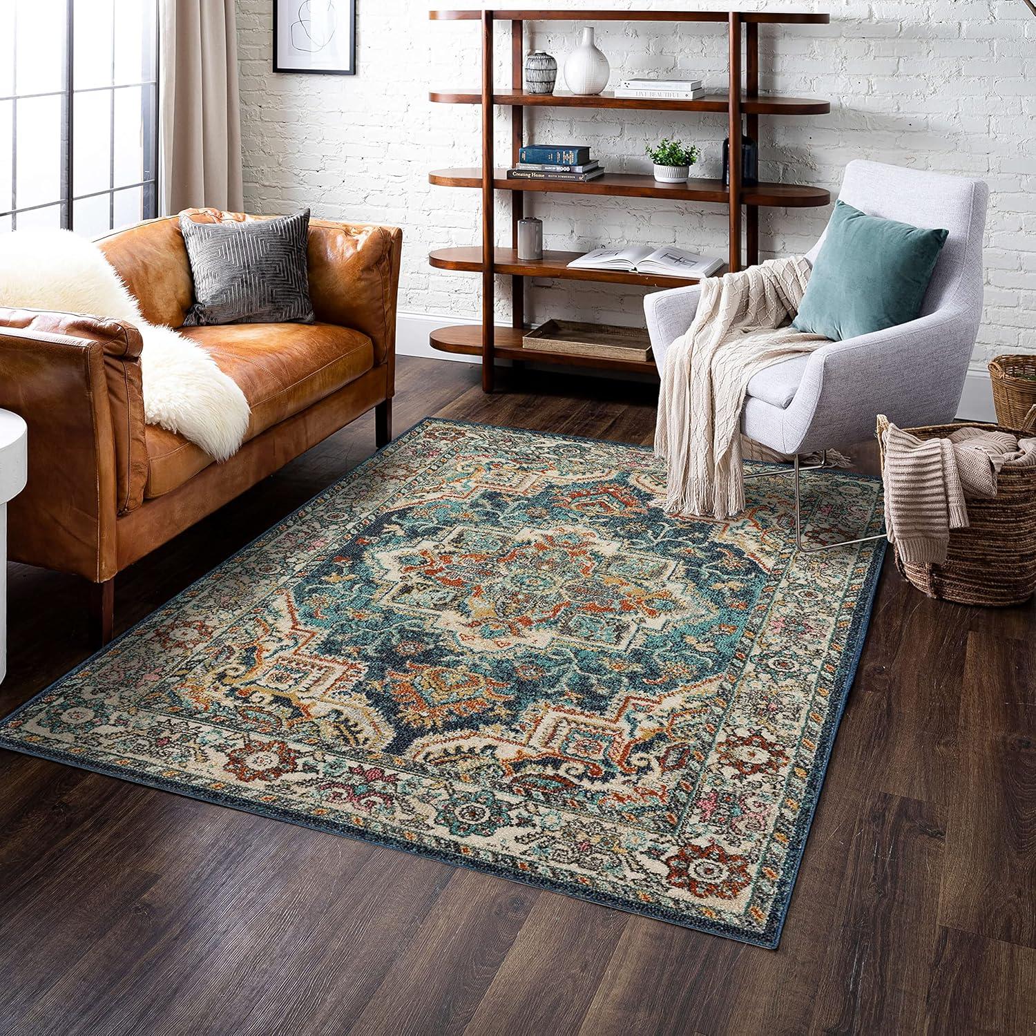 Elysian Blue Medallion 8' x 10' Synthetic Area Rug