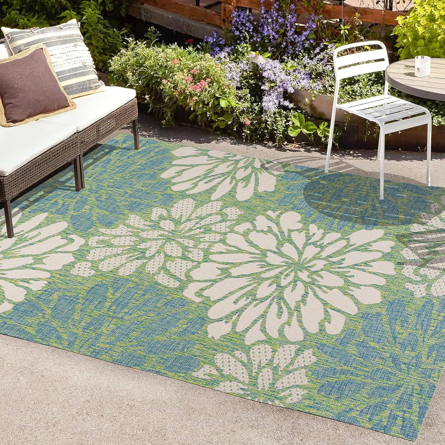 Zinnia Modern Floral Textured Weave Indoor/Outdoor Area Rug - JONATHAN Y