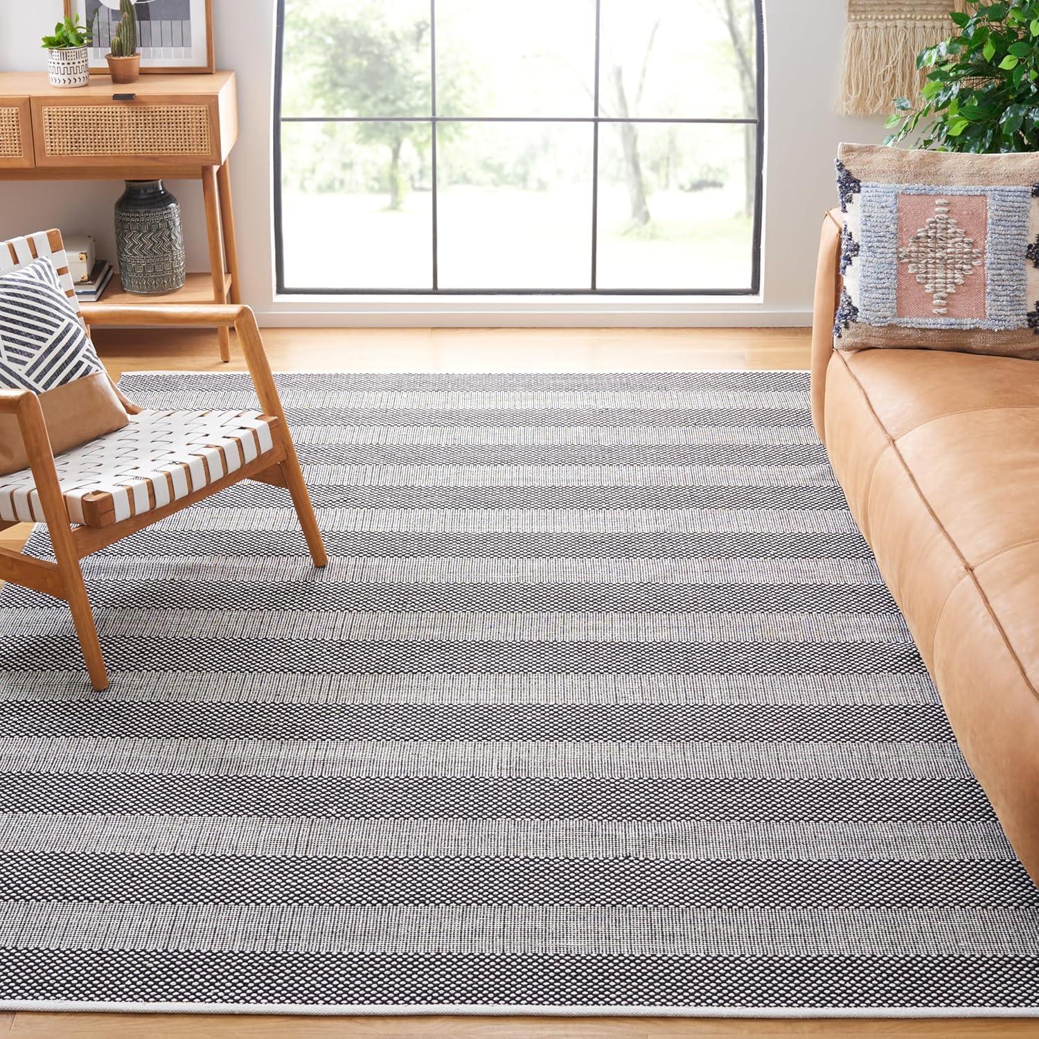 Striped Kilim STK802 Hand Woven Area Rug - Ivory/Black - 8'x10' - Safavieh.