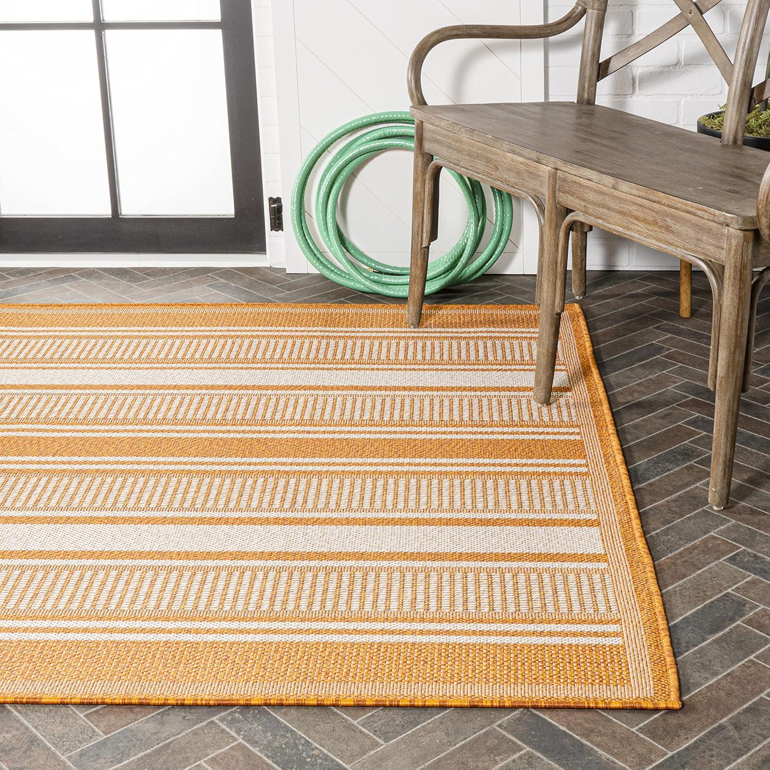 5' x 8' Haynes Modern Double Stripe Indoor/Outdoor Area Rug, Orange/Cream - JONATHAN Y