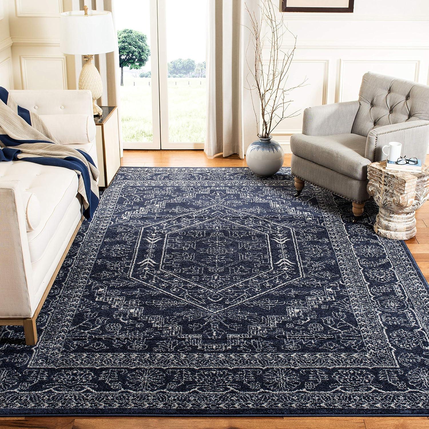 Adirondack ADR108 Power Loomed Area Rug - Navy/Ivory - 6'x6' - Safavieh.