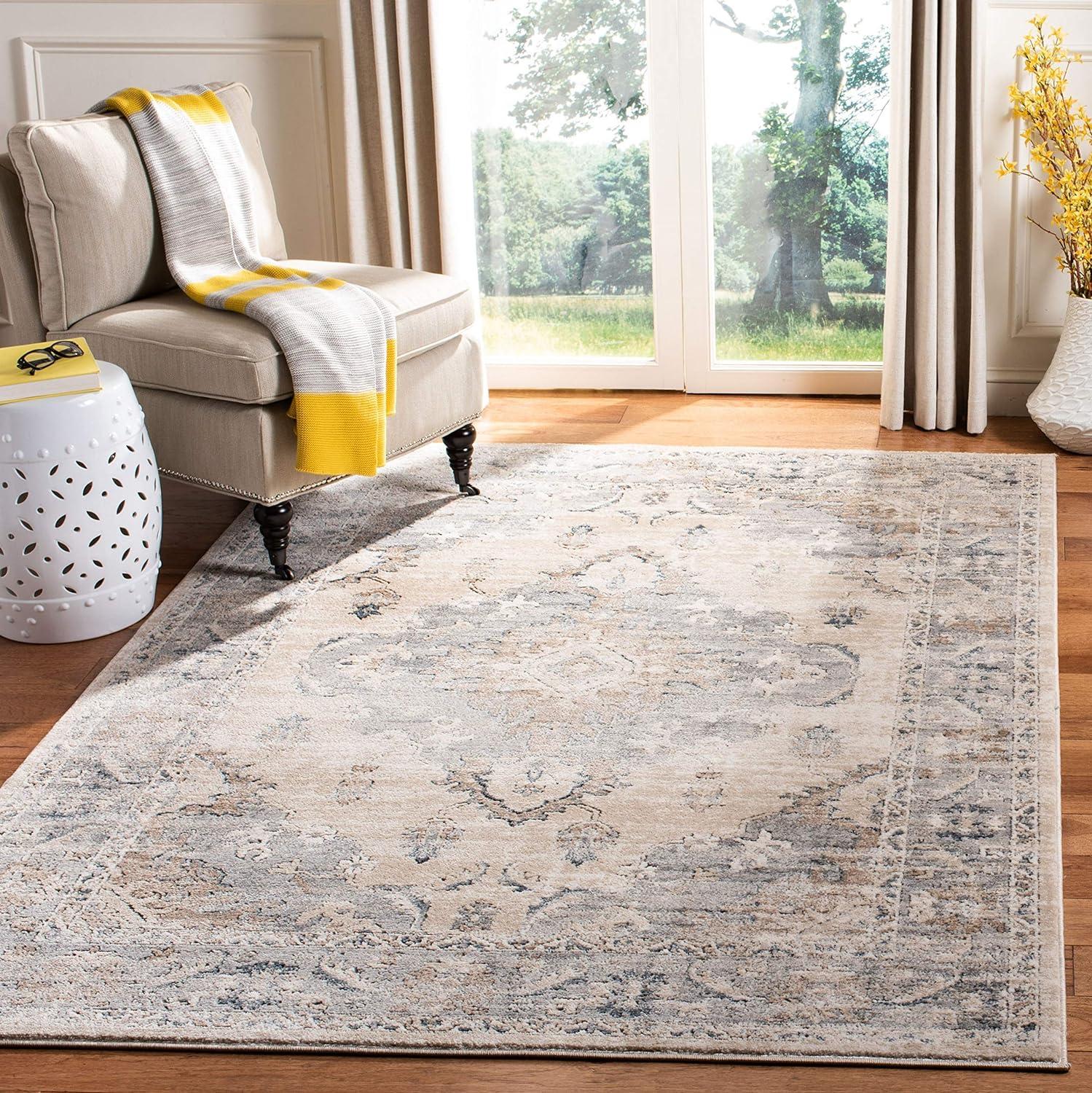 SAFAVIEH Oregon Ethelinda Floral Bordered Area Rug, Beige/Grey, 9' x 12'