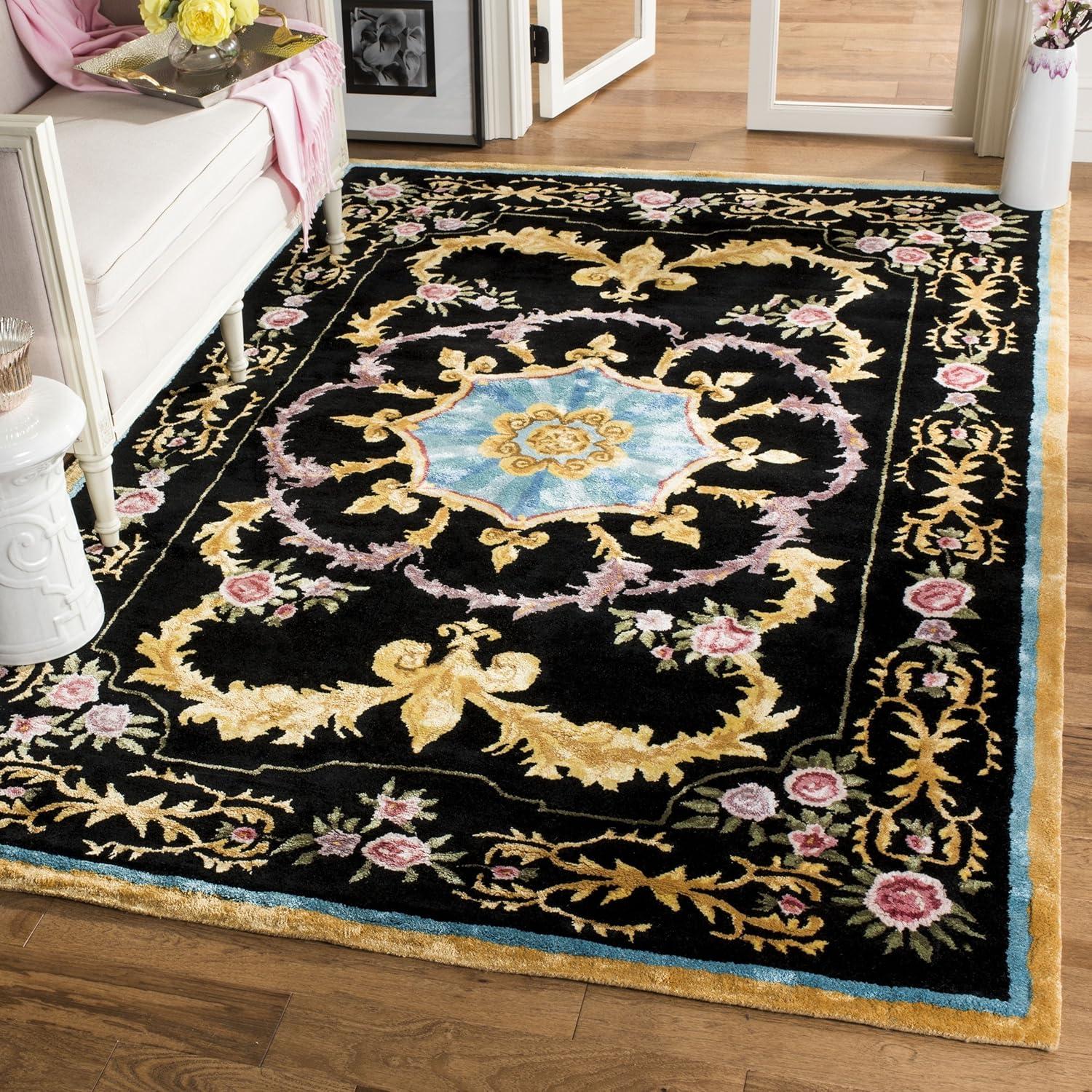 SAFAVIEH Savonnerie Elvan Floral Bordered Wool Area Rug, Black/Multi, 9' x 12'