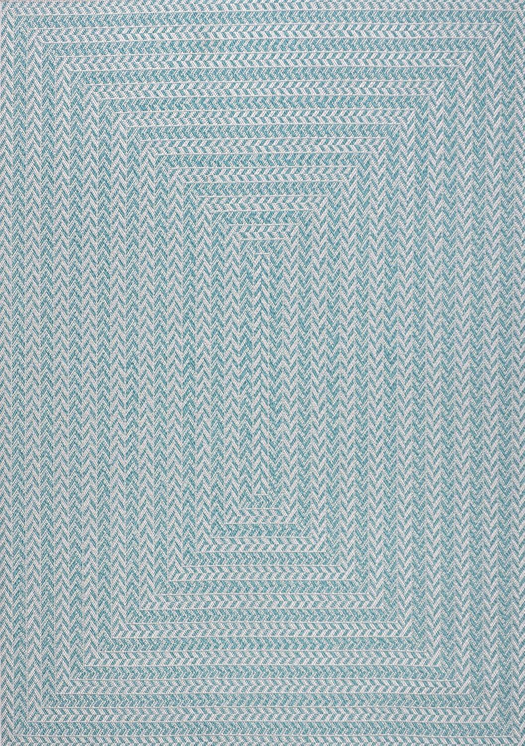 Aqua and Light Gray Geometric Synthetic 3x5 Indoor/Outdoor Rug