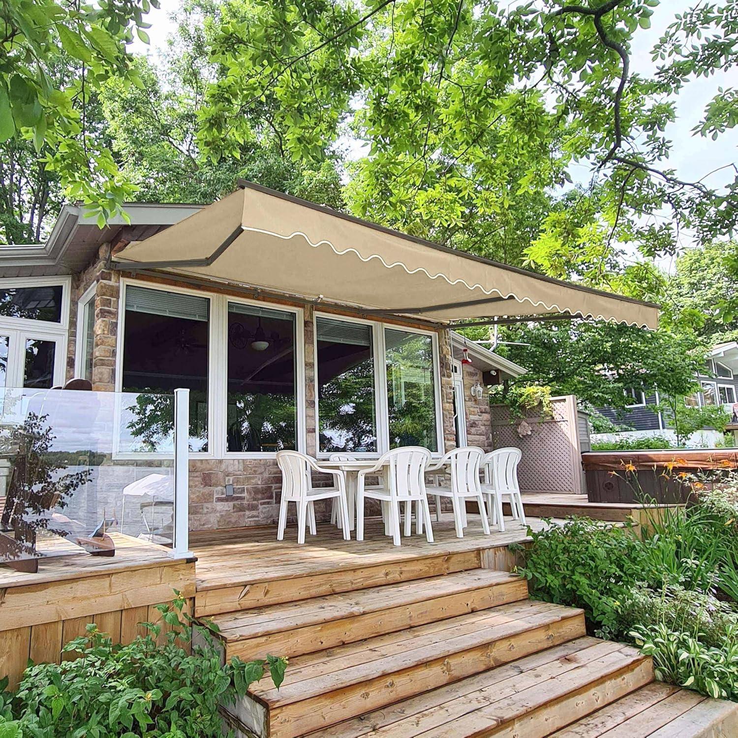 Retractable Home Patio Awning | Deck Canopy |UV Protection Sunshade | Manual Black Frame | Upgraded 2024