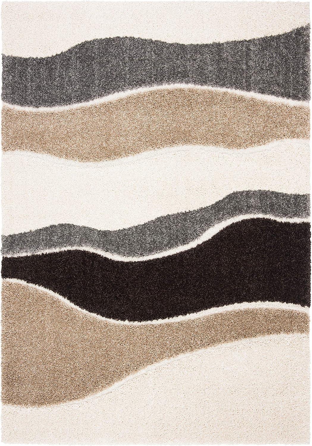 SAFAVIEH Florida Tyler Geometric Waves Shag Area Rug, Ivory/Grey, 8' x 10'