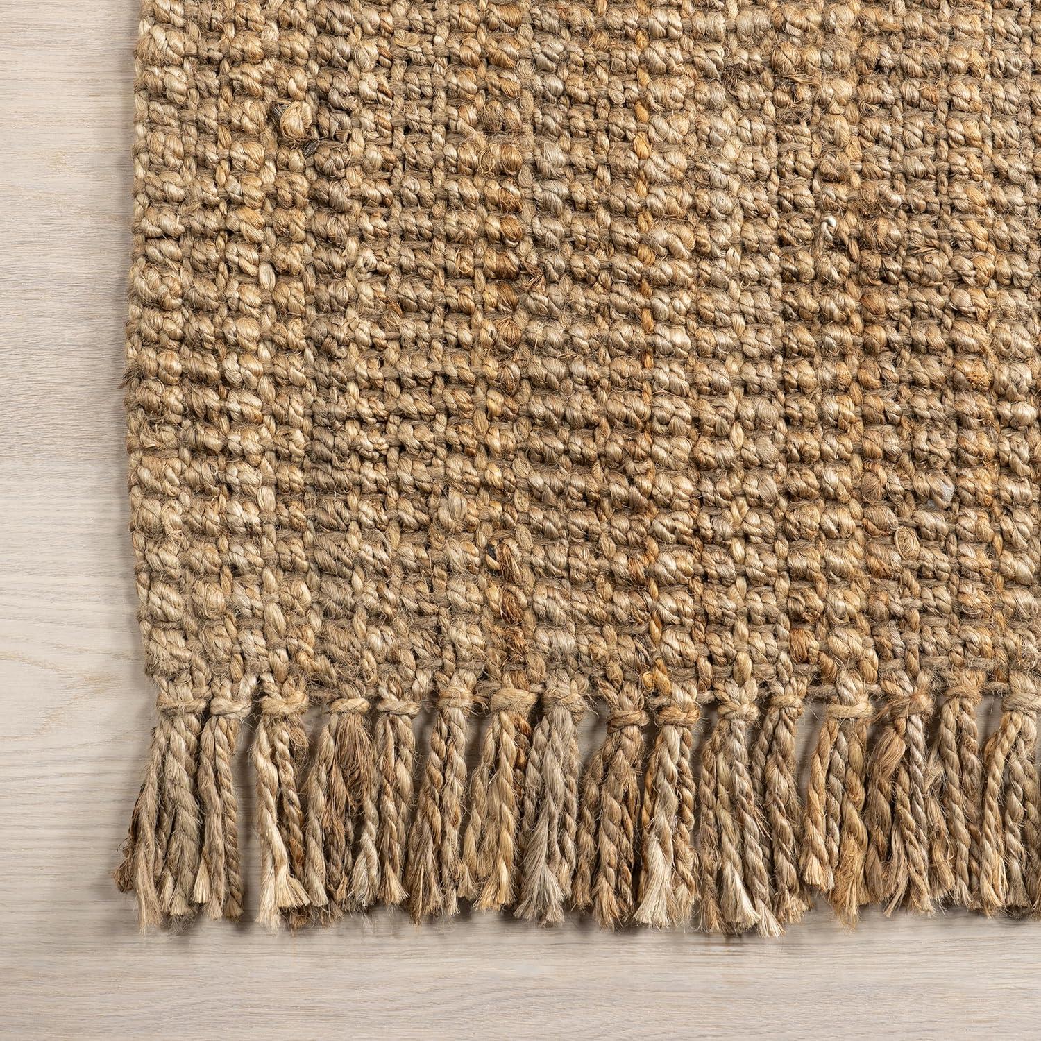 Nuloom 6x9 Daniela Jute Tassel Hand Woven Indoor Area Rug, Brick, Solid Chunky Farmhouse Design, Natural Fiber BedroomLiving Room