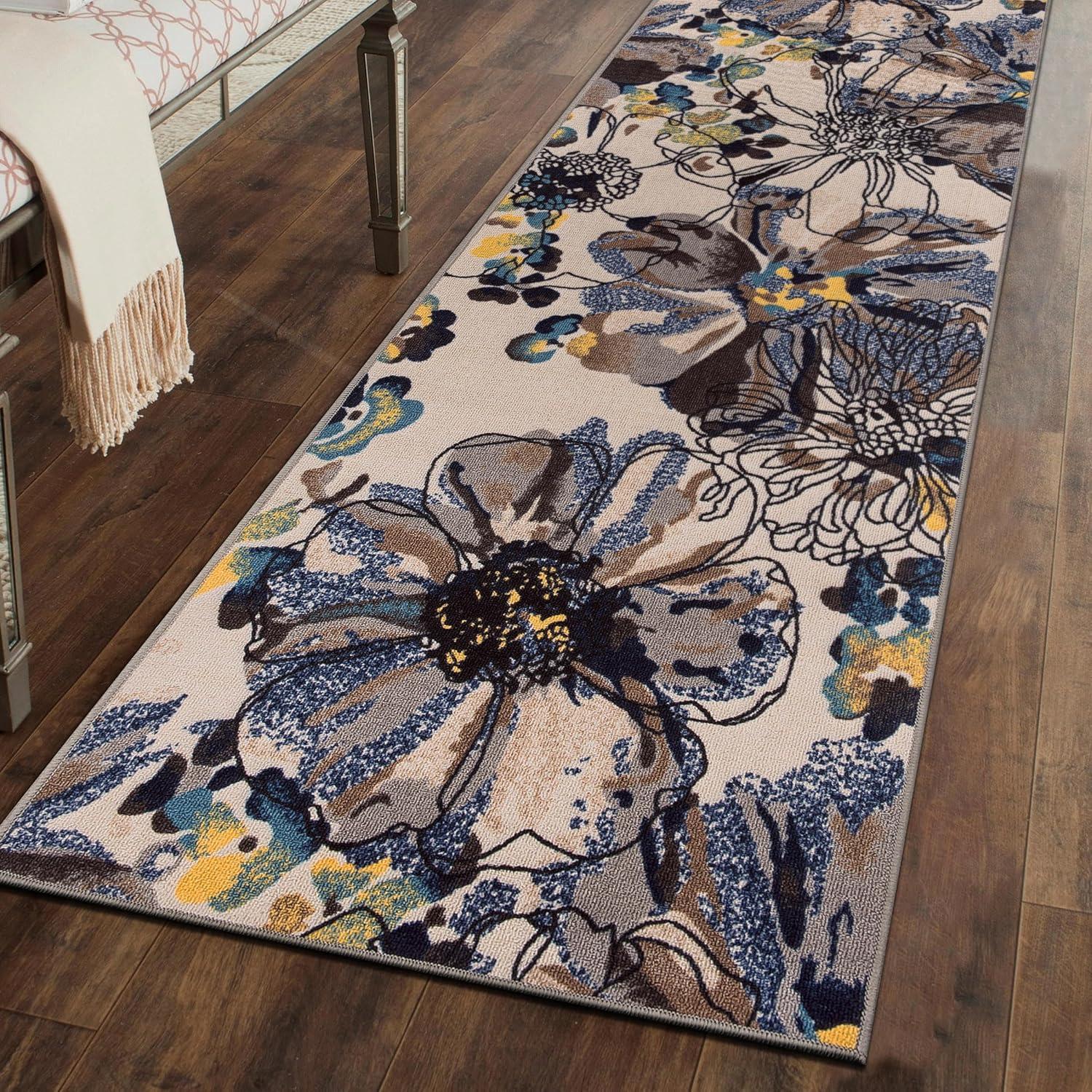 World Rug Gallery Modern Bright Flowers Non-Slip Area Rug