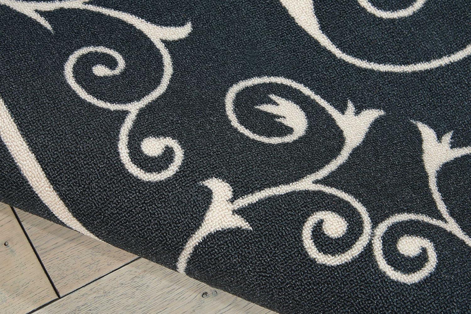 Classic Black Floral 5' x 7' Synthetic Indoor/Outdoor Area Rug