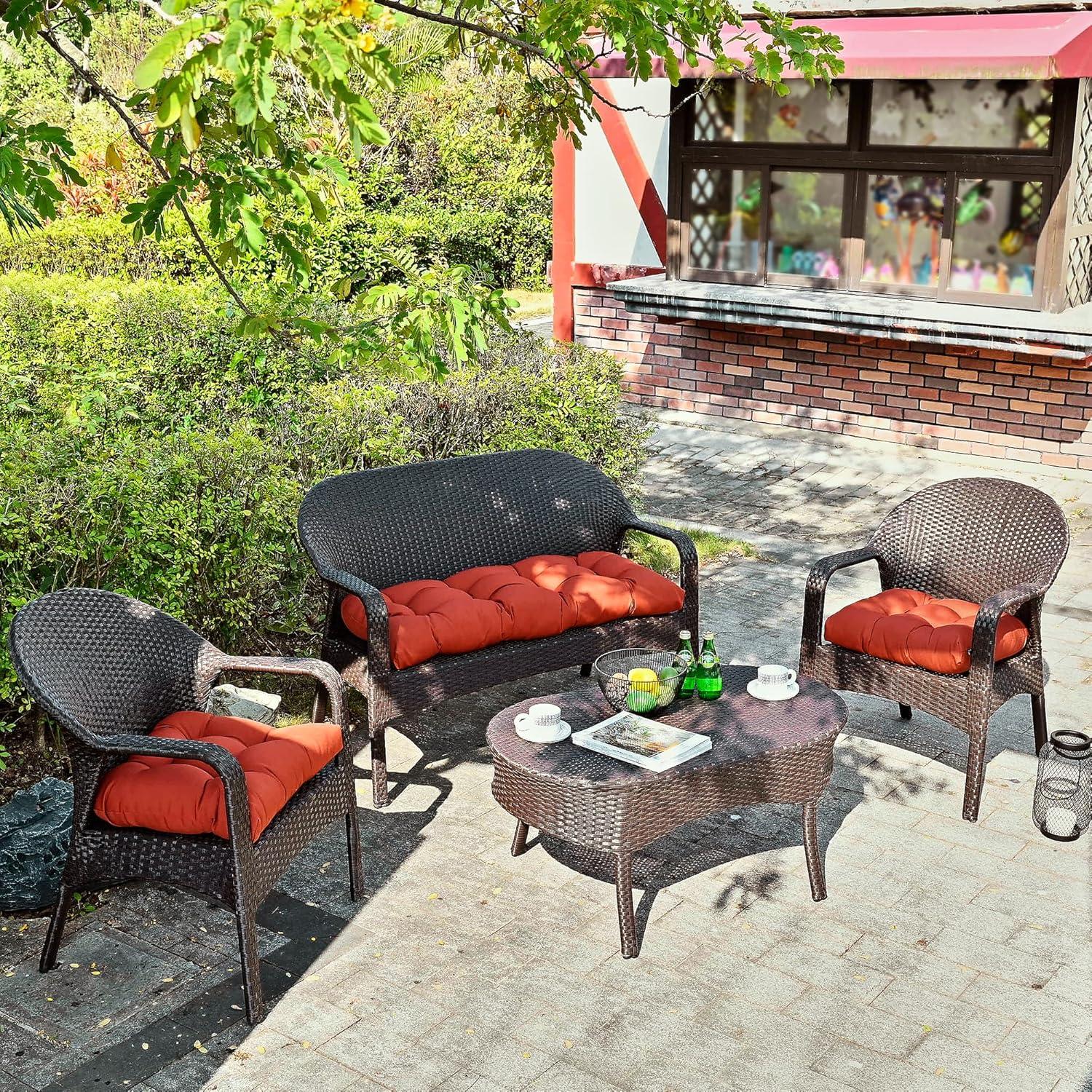BLISSWALK Outdoor Chair Cushions,3 Pieces Wicker Cushion Set Set,44"x19"x5",Tufted Loveseat Outdoor Cushions for Patio Furniture All Weather,Dark Brown