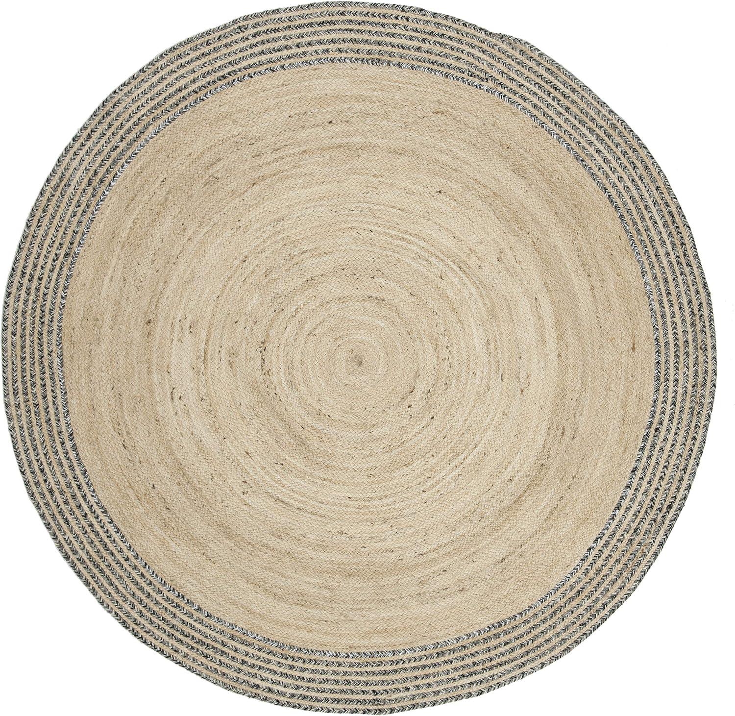 Coastal Charm Ivory & Steel Grey Handmade Round Wool Rug, 3' Diameter