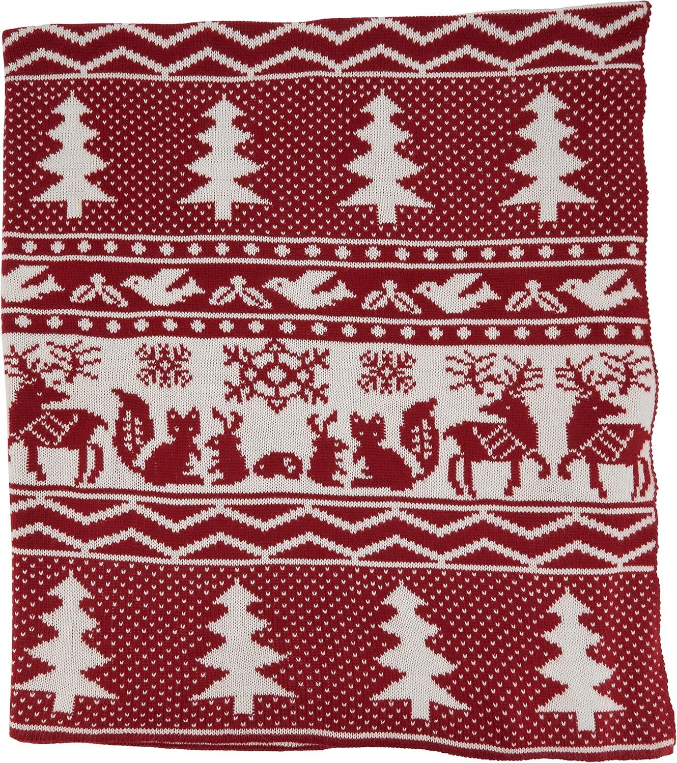 50"x60" Reindeer & Christmas Tree Knit Throw Blanket Red - Saro Lifestyle: Cozy Holiday Decor, Festive Warmth