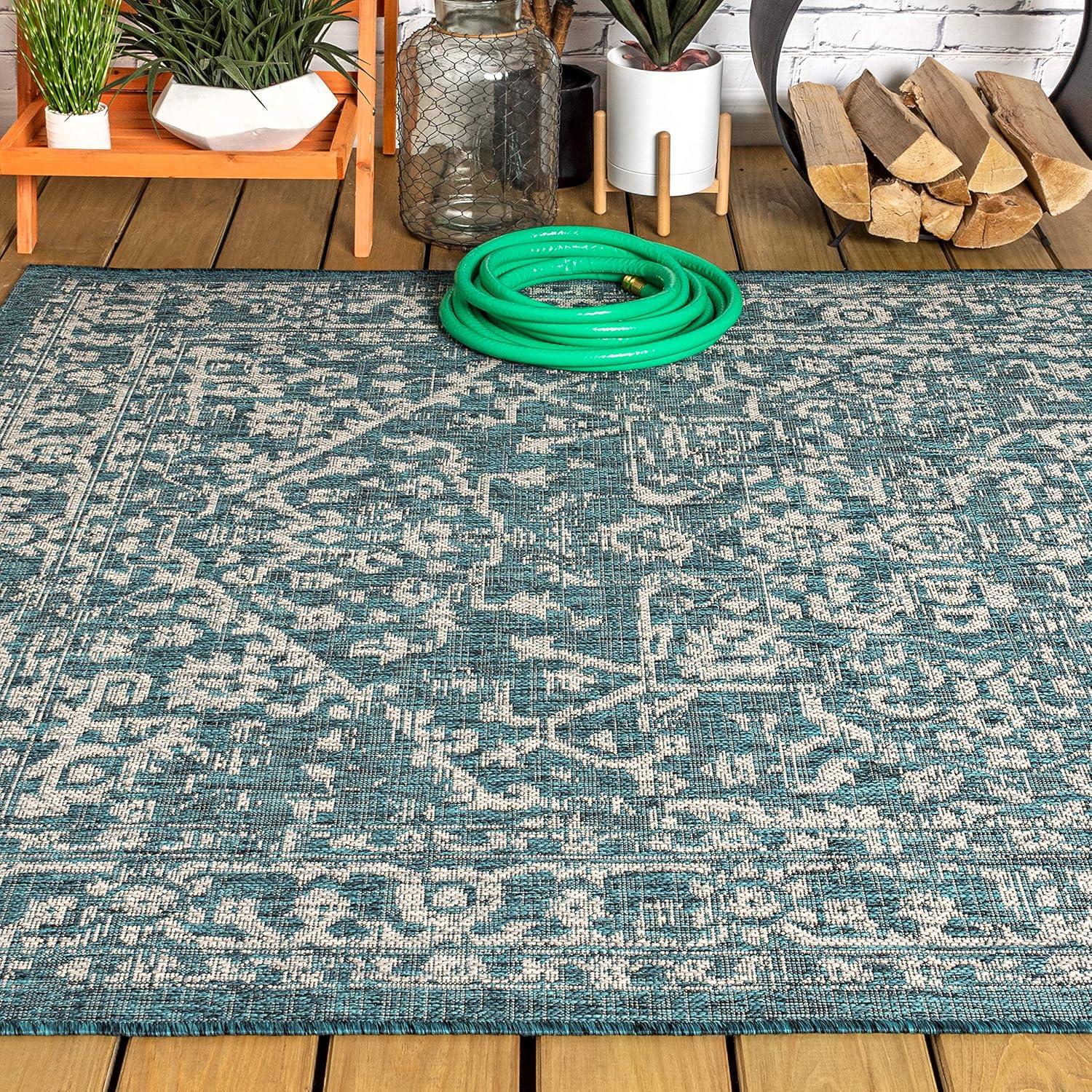 Malta Bohemian Inspired Medallion Textured Weave Indoor/Outdoor Area Rug - JONATHAN Y