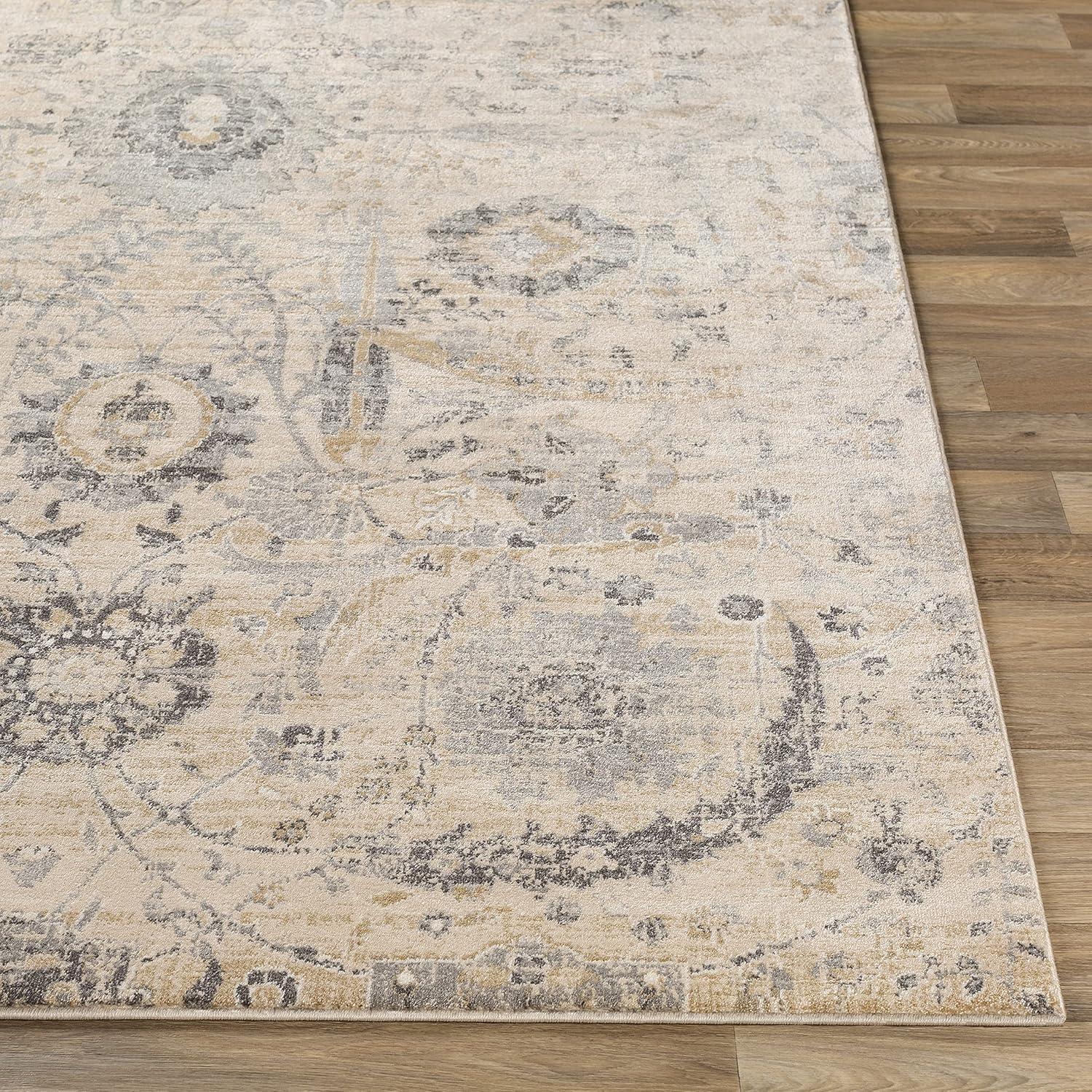 Avellino Beige and Gray Synthetic Fur Rectangular Rug, 2' x 2'11"