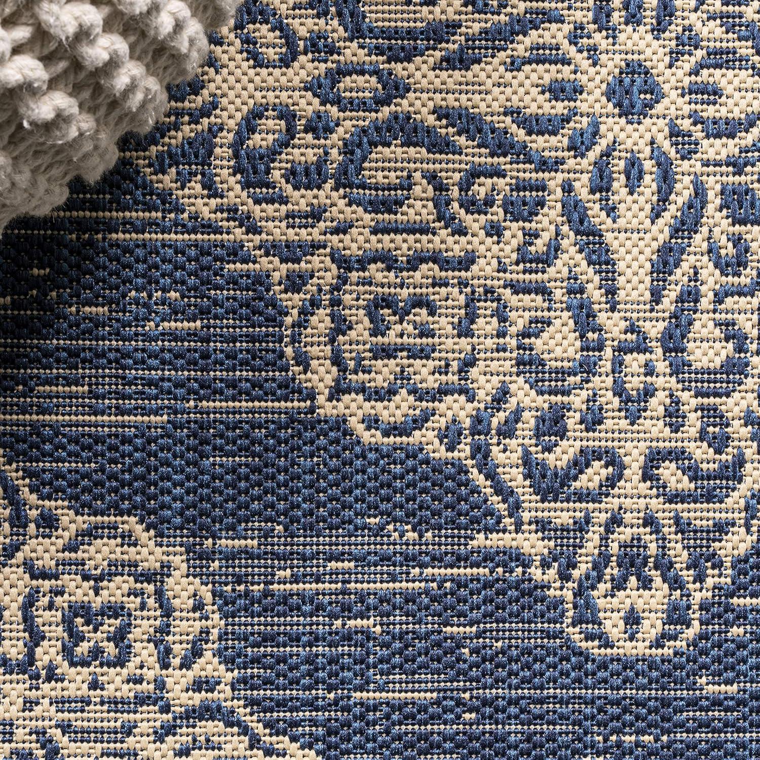 JONATHAN Y SMB121A-28 Tuscany Ornate Medallions Navy/Beige 2 ft. x 8 ft. Indoor/Outdoor Runner Rug, Casual, Pet Friendly, Stain Resistant, Easy to Clean, for Patio, Living Room; Kitchen, Bedroom