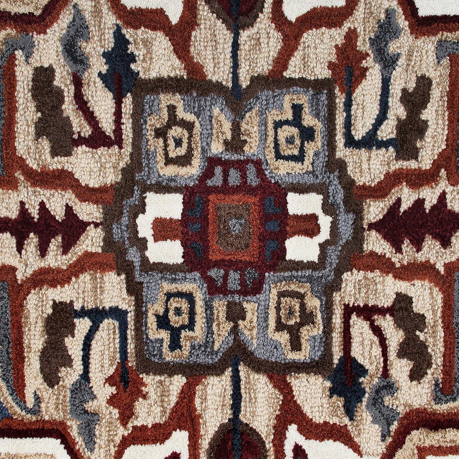 Ox Bay Traditional Fall Cabin Red / Gray 7 Ft. Ethnic Medallion Shape Area Rug