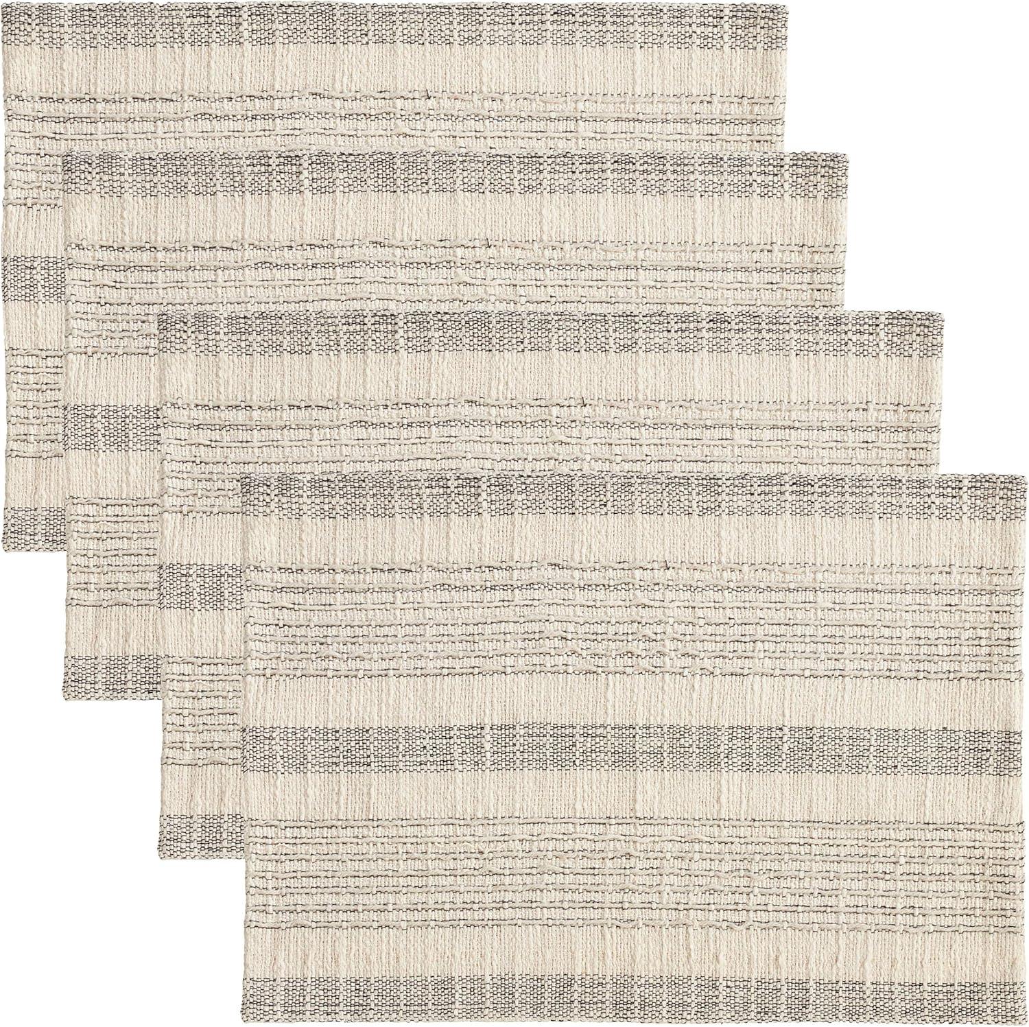 Ivory and Gray Woven Cotton Striped Placemat Set