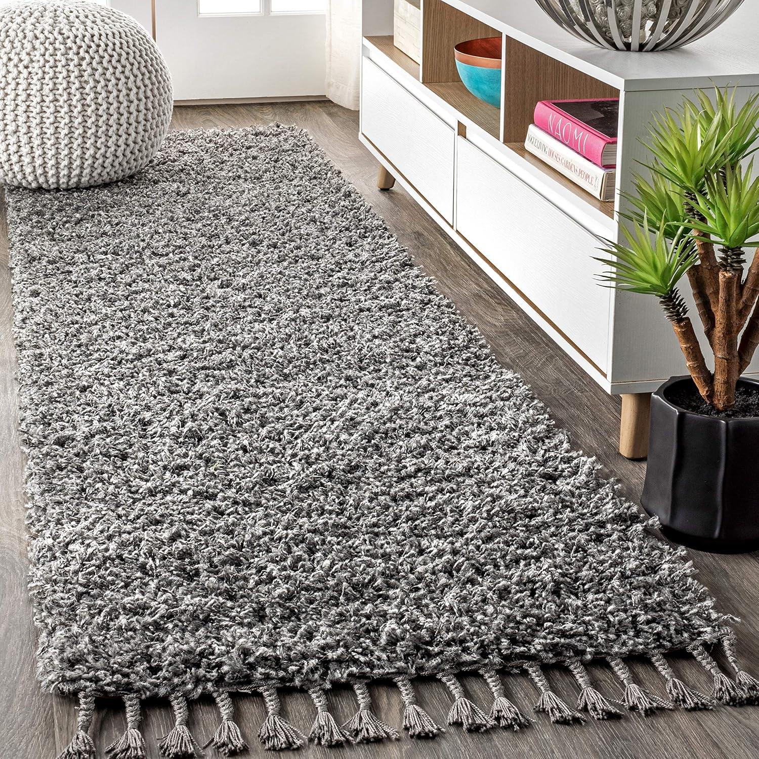 Merida Stacked Grid Shag Area Rug - JONATHAN Y