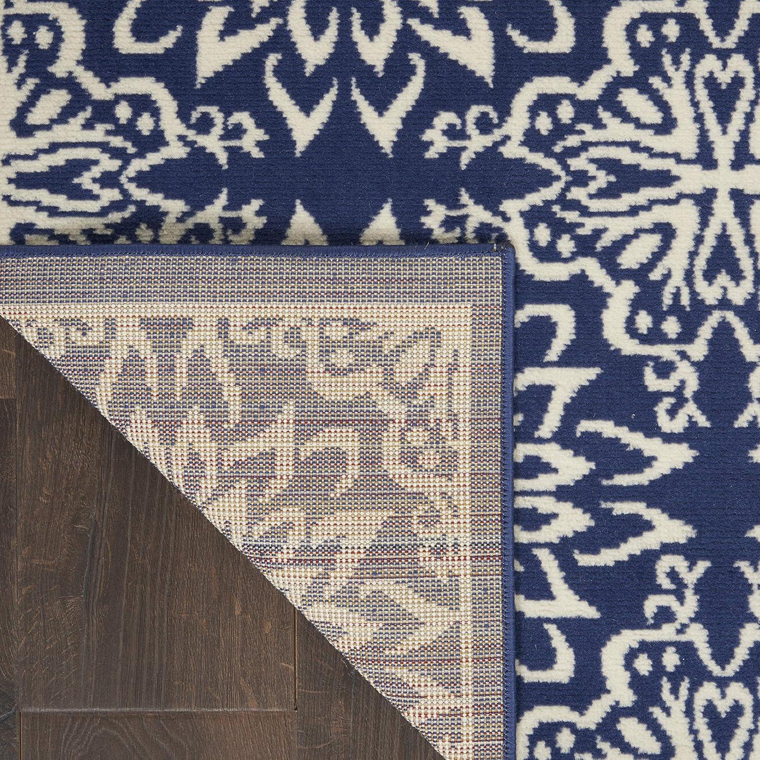 Nourison Jubilant Geometric Floral Navy/Ivory 5'3" x 7'3" Area Rug, (5' x 7')