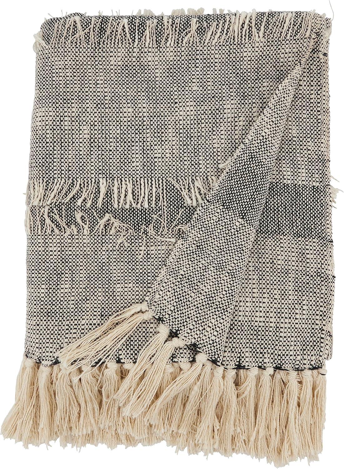 50"x60" Bohemian Bliss Textured Striped Fringe Throw Blanket Gray - Saro Lifestyle: Cotton, Machine Washable