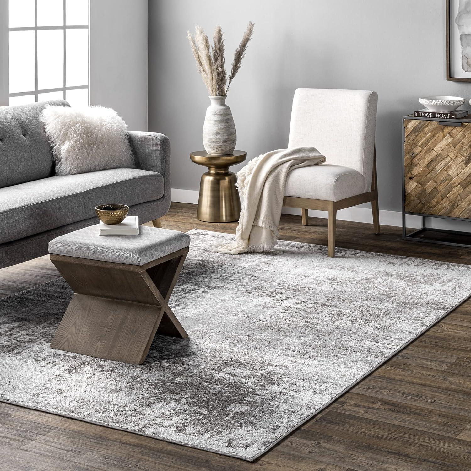 Elysian 50'' Gray Abstract Synthetic Easy-Care Area Rug