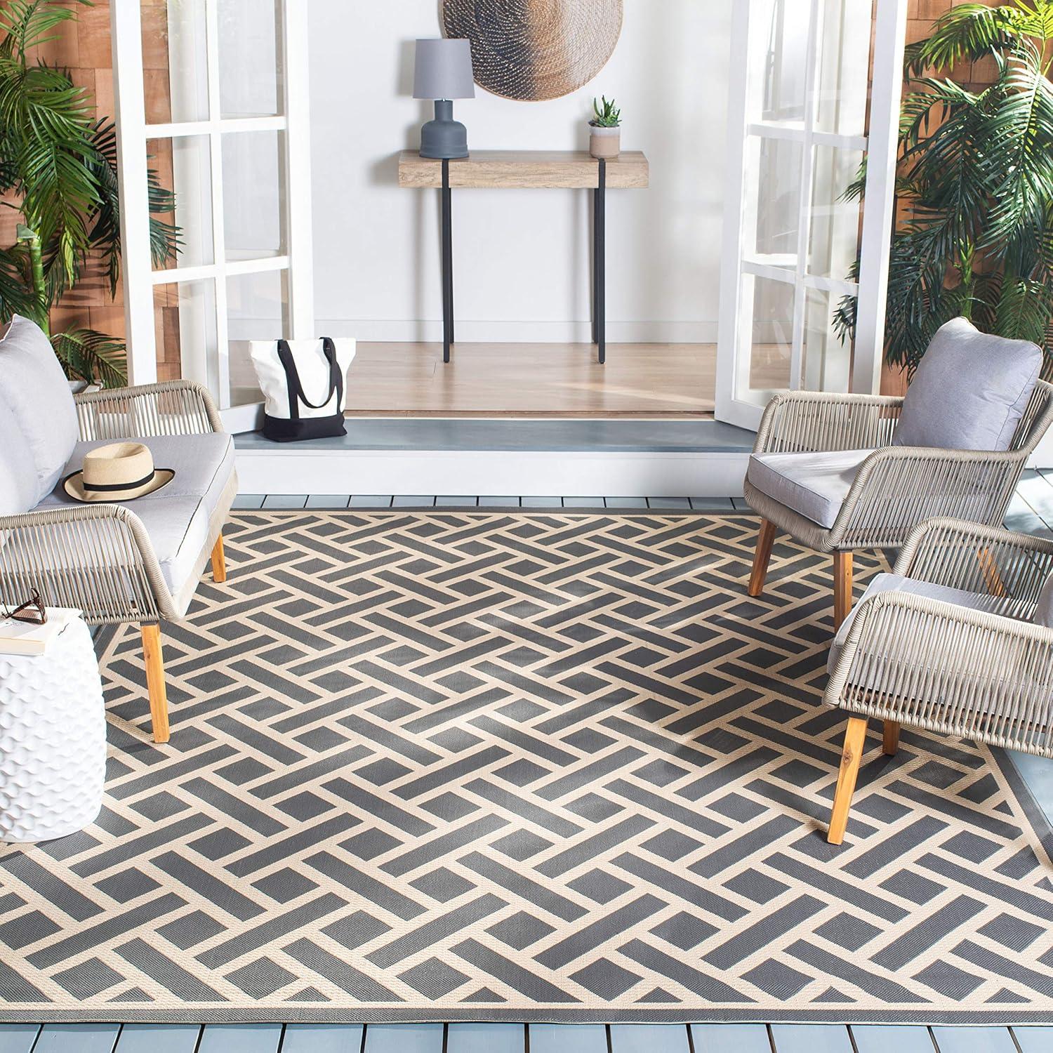 Courtyard CY6306 Power Loomed Indoor/Outdoor Area Rug - Blue/Light Beige - 6'7"x9'6" - Safavieh.