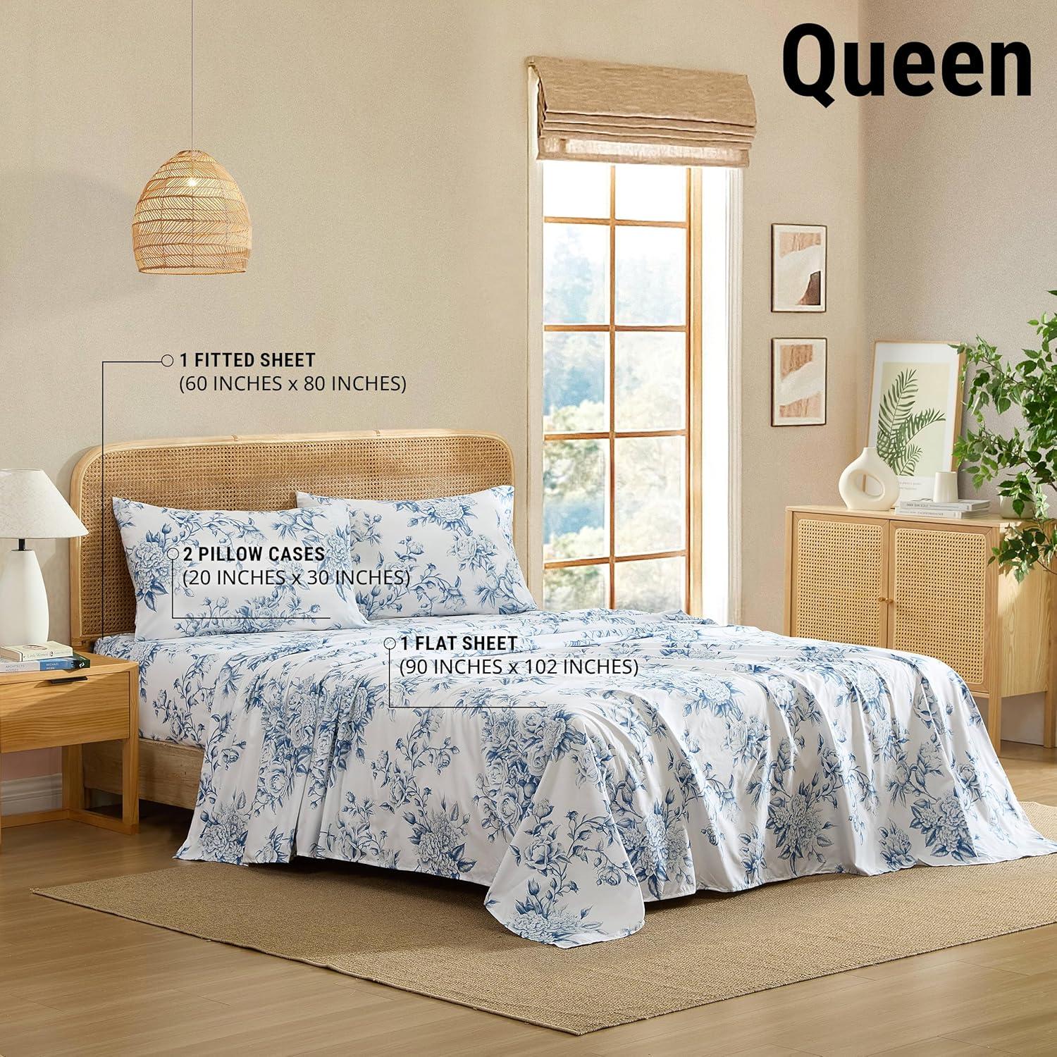 HLC.ME HLC.ME Rose Toile Floral Bed Sheets - Wrinkle Resistant & Ultra Soft - Fits Mattresses up to 15 Inches Deep (Sage Green)