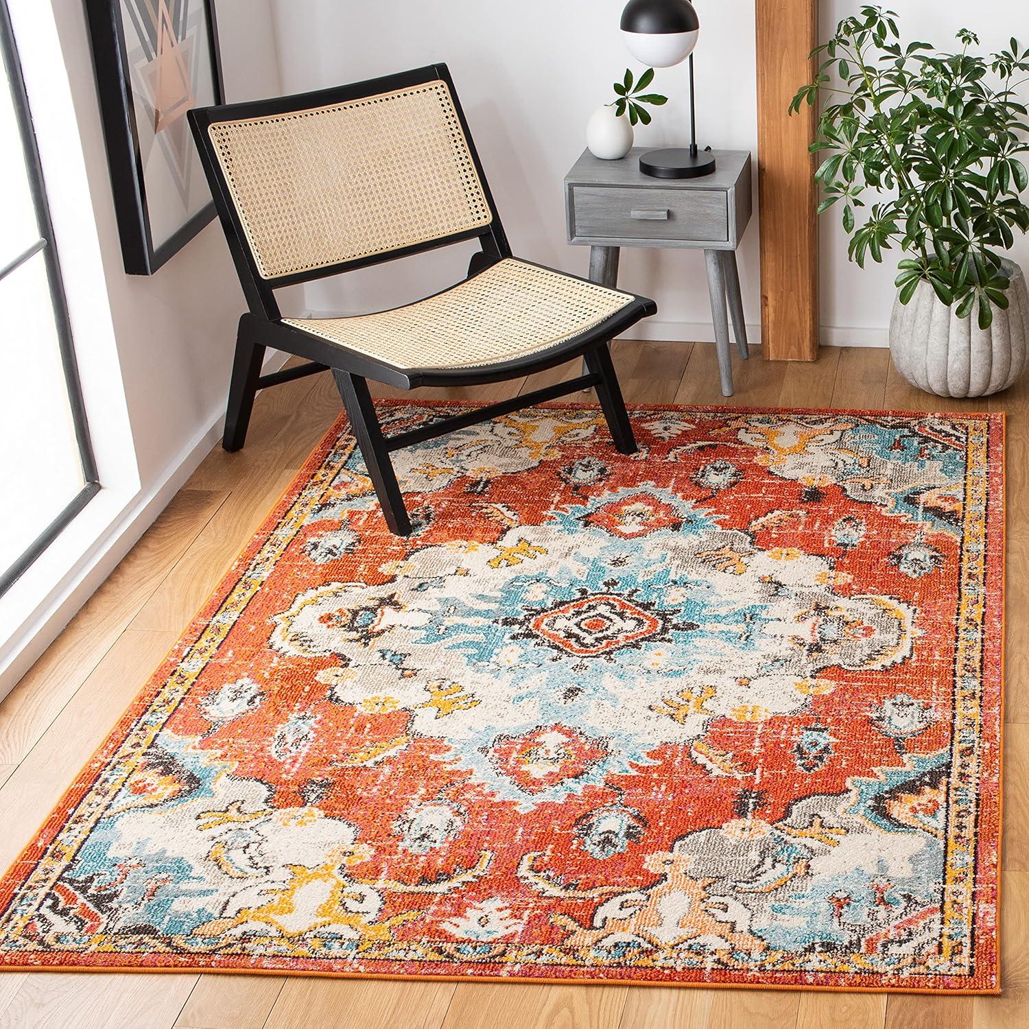 Monaco MNC243 Power Loomed Indoor Accent Rug - Orange/Light Blue - 3'x5' - Safavieh