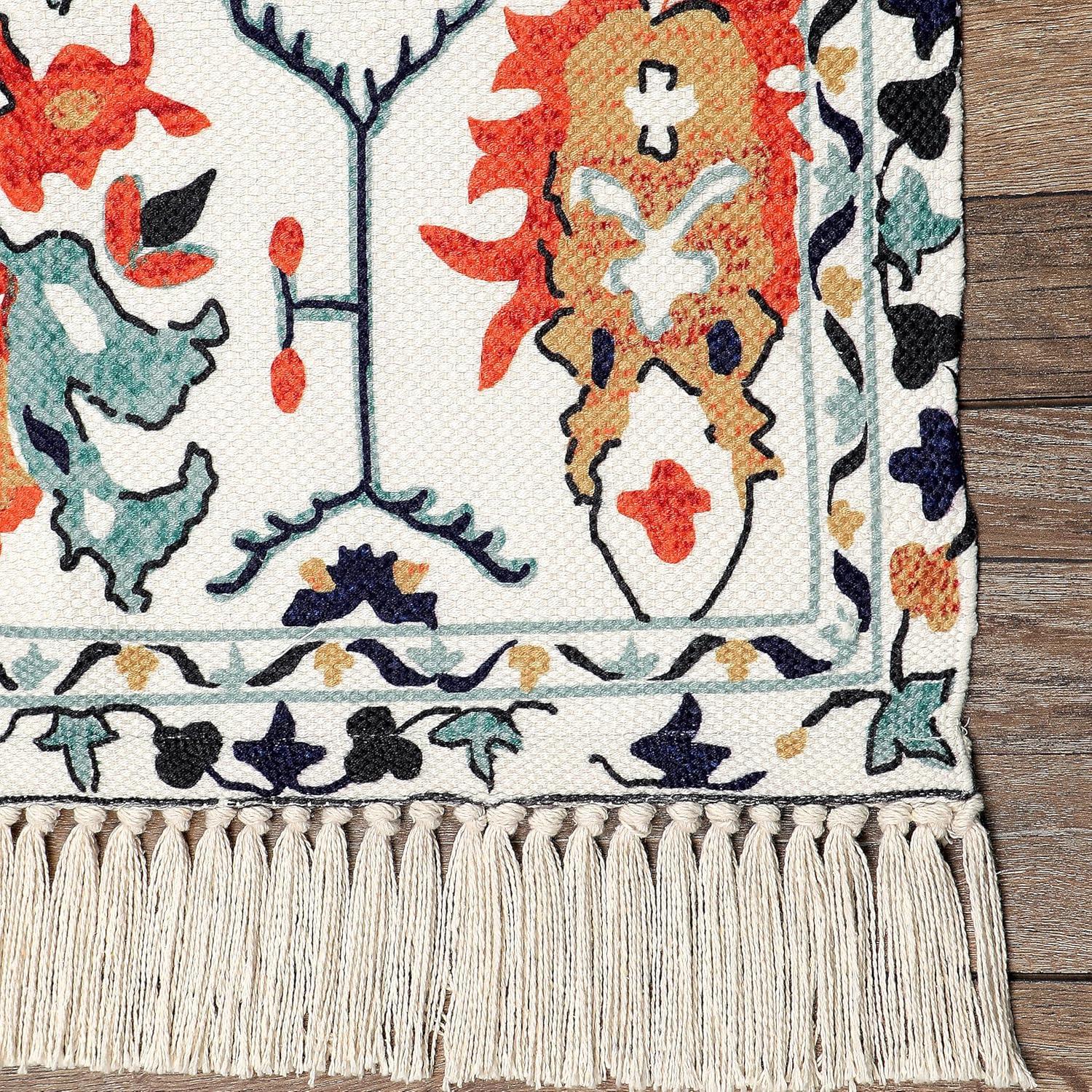 Machine Washable Thin Area Rug - Oriental Vintage Rust Red Kitchen, Bedroom, Hallway, Bathroom, and Entryway 3x5 Rugs - Stain and Water-Resistant - Non-Slip - Pet and Kid Friendly