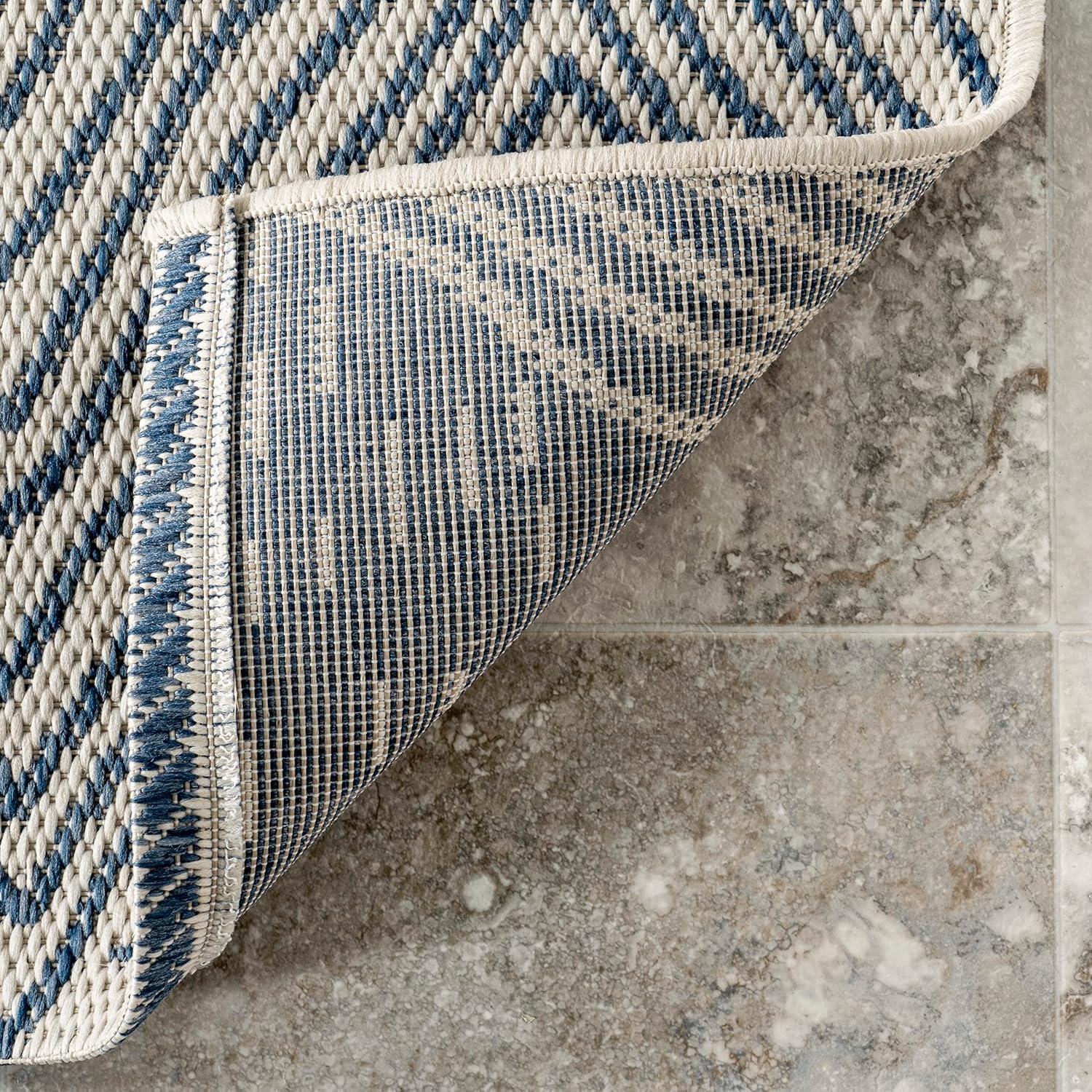 Dunham Abstract Indoor/Outdoor Area Rug for Living Room Patio Deck Front Porch Kitchen, Blue/Ivory