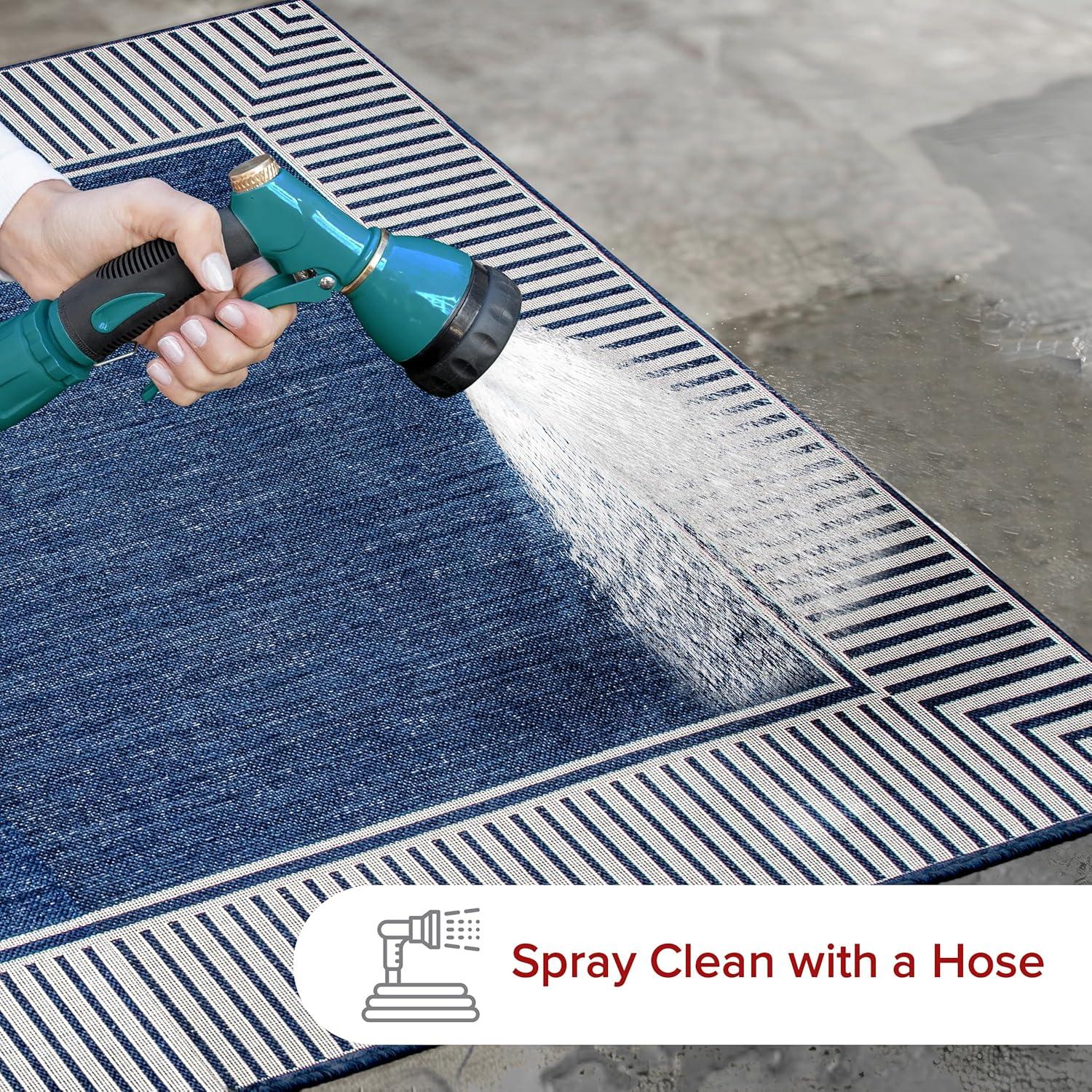 nuLOOM 4' x 6' Outdoor Area Rug, Stain Resistant, Weather Resistant, High Traffic, Patio, Balcony, Outside, Living Room, Dining Room, Asha Navy