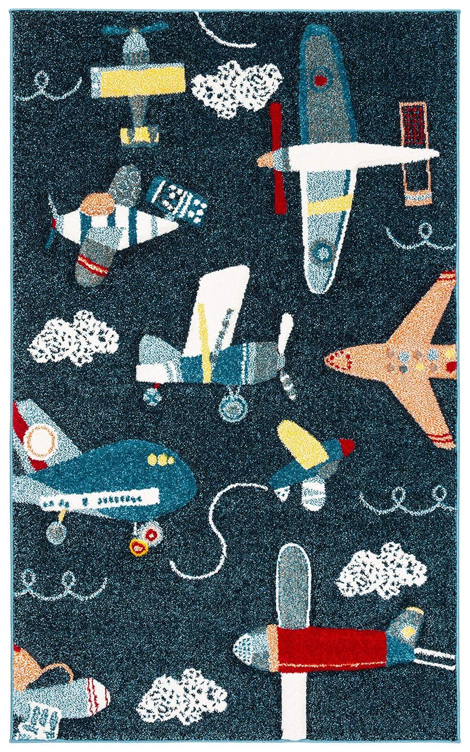 Carousel Kids  CRK167 Loomed Indoor Area Rug - Navy/Ivory - 2'x3' - Safavieh