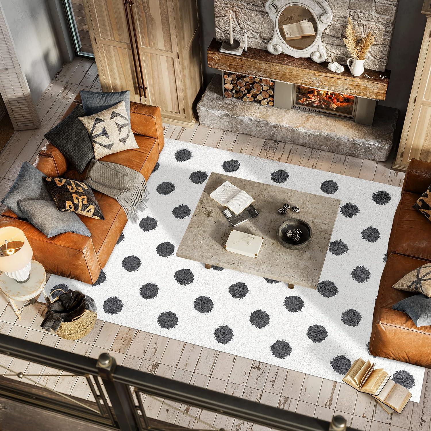 Pere Modern Charcoal Dot Shag Area Rug  - JONATHAN Y