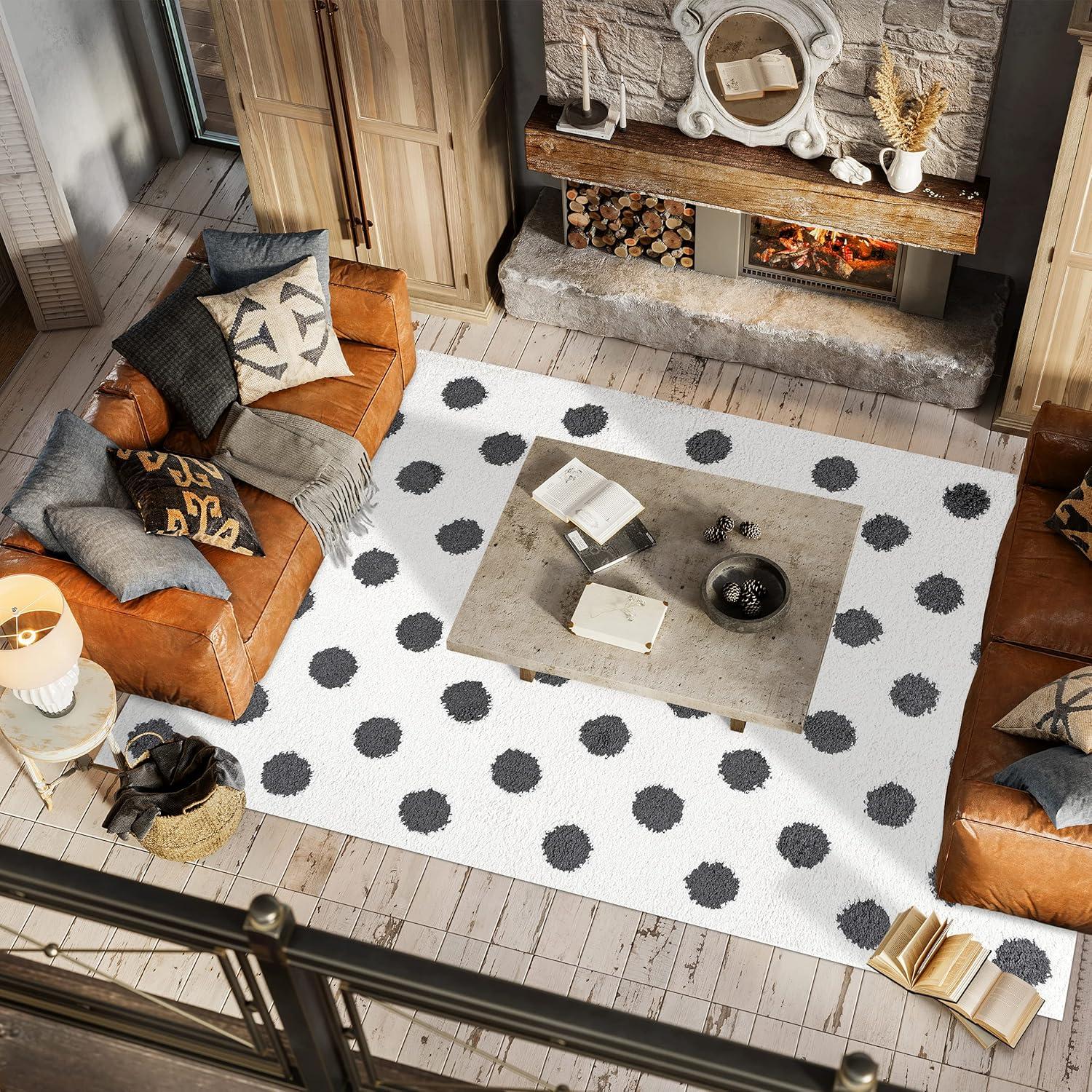 3'x5' Pere Modern Charcoal Dot Shag Area Rug, White/Black - JONATHAN Y