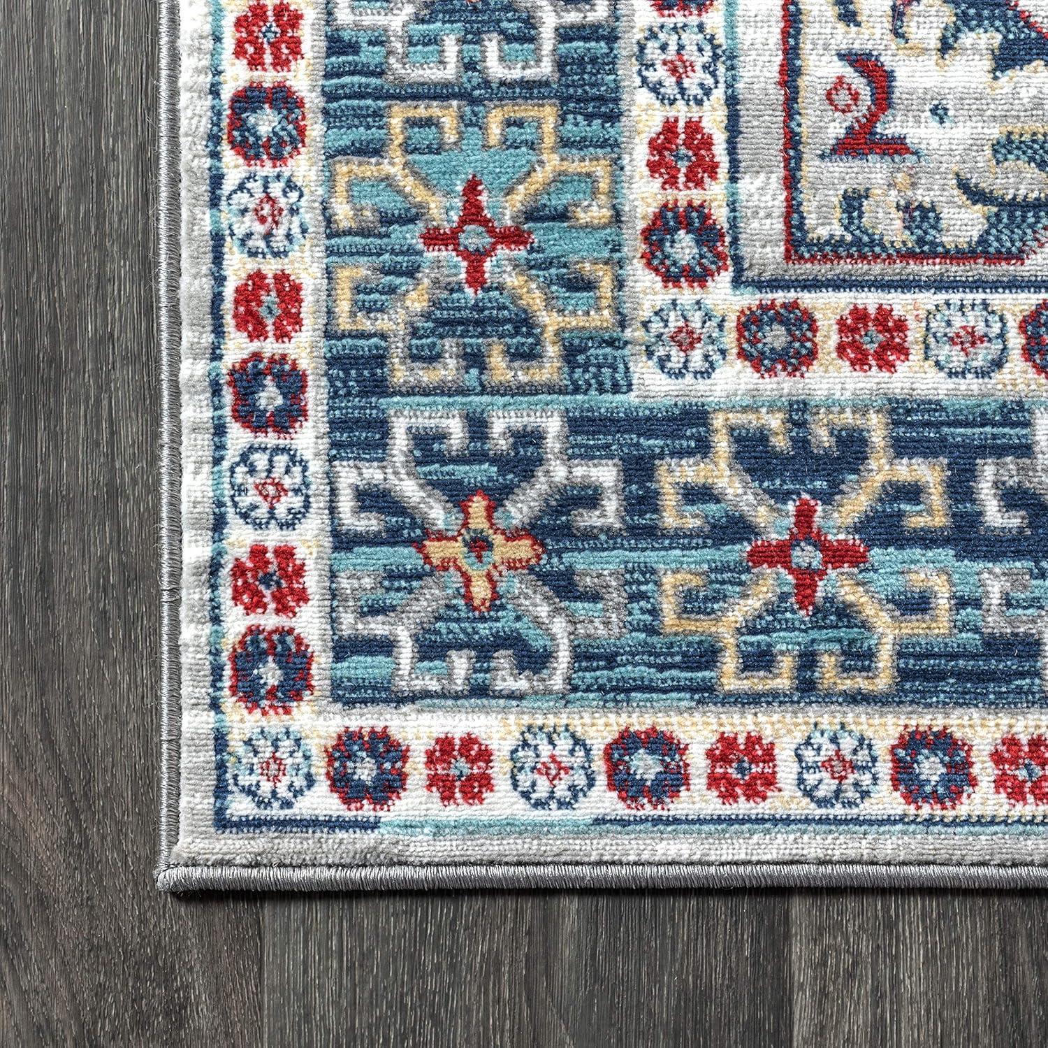 JONATHAN Y MDP108A-8 Modern Persian Vintage Medallion Blue/Light Grey 8 ft. x 10 ft. Area Rug, Country Floral, Pet Friendly, Stain Resistant, Easy to Clean, for Living Room; Kitchen, Bedroom