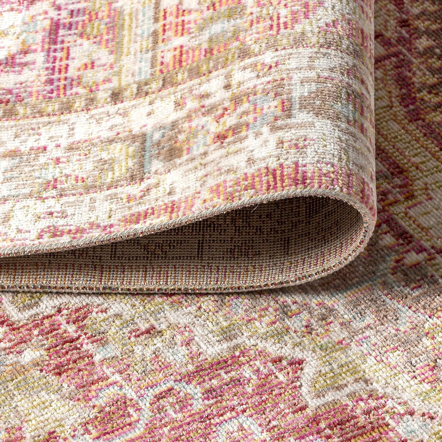 8'x10' Petras Modern Ornate Medallion Area Rug, Brown/Pink - JONATHAN Y