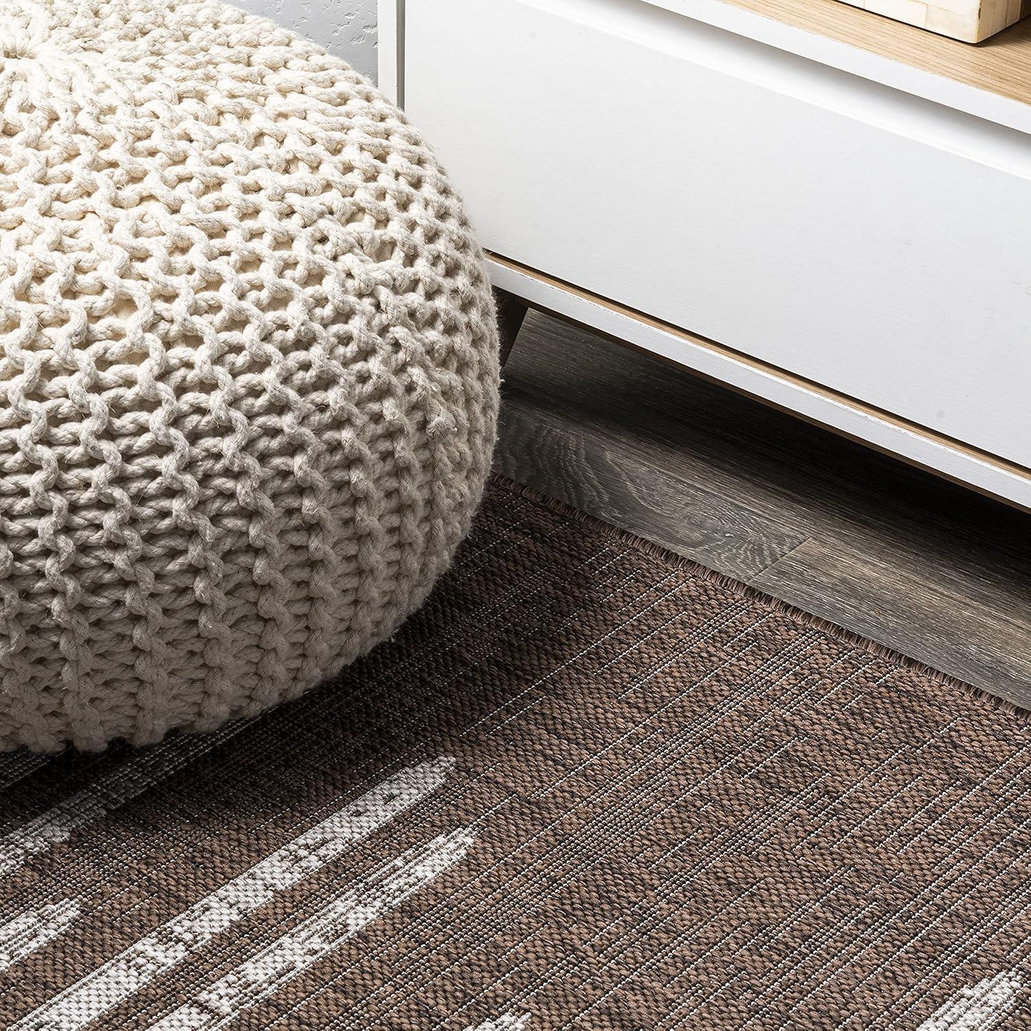 8'x10' Zolak Berber Stripe Geometric Indoor/Outdoor Area Rug, Brown/Beige - JONATHAN Y