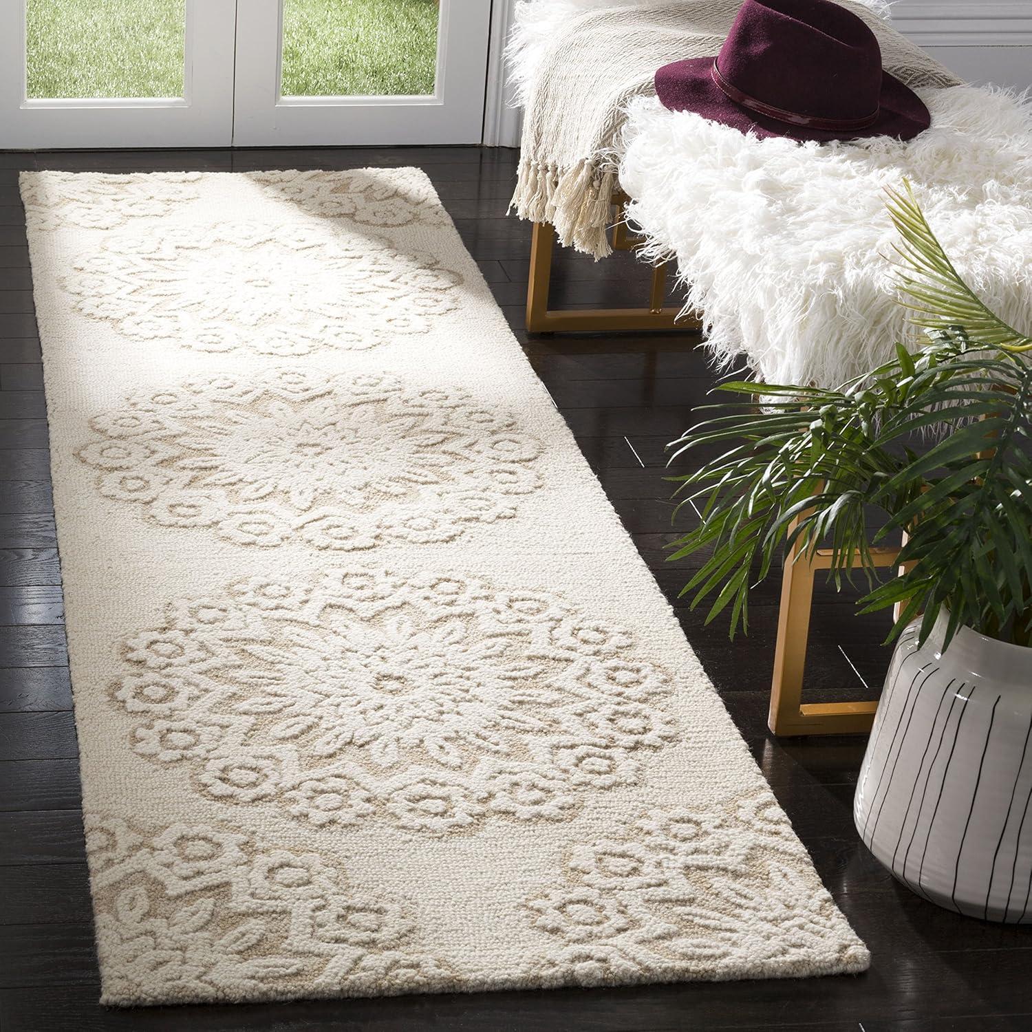 Blossom BLM108 Hand Tufted Indoor Runner Rug - Ivory/Beige - 2'3"x6' - Safavieh