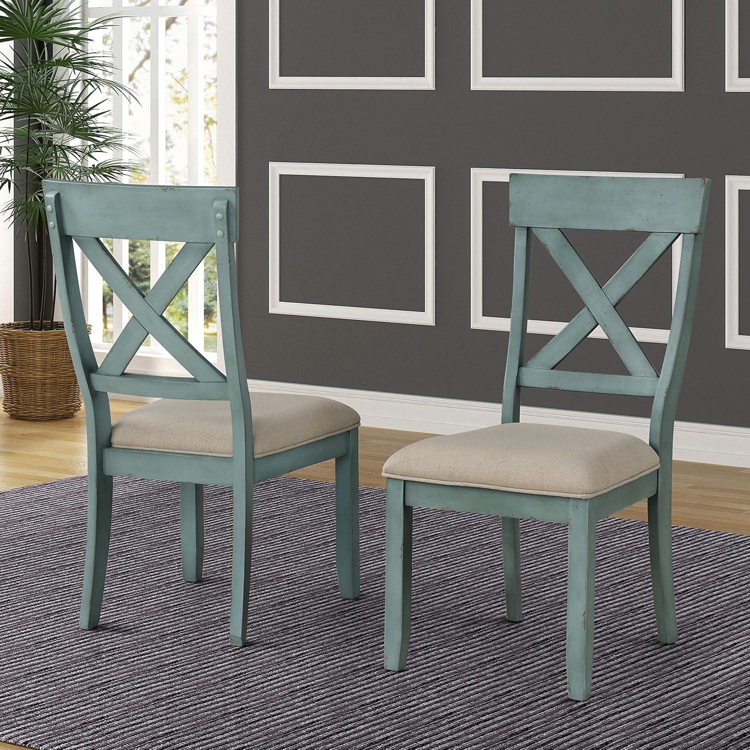 Roundhill Furniture Prato Two-Tone Wood Cross Back Upholstered Dining Chairs, Set of 2