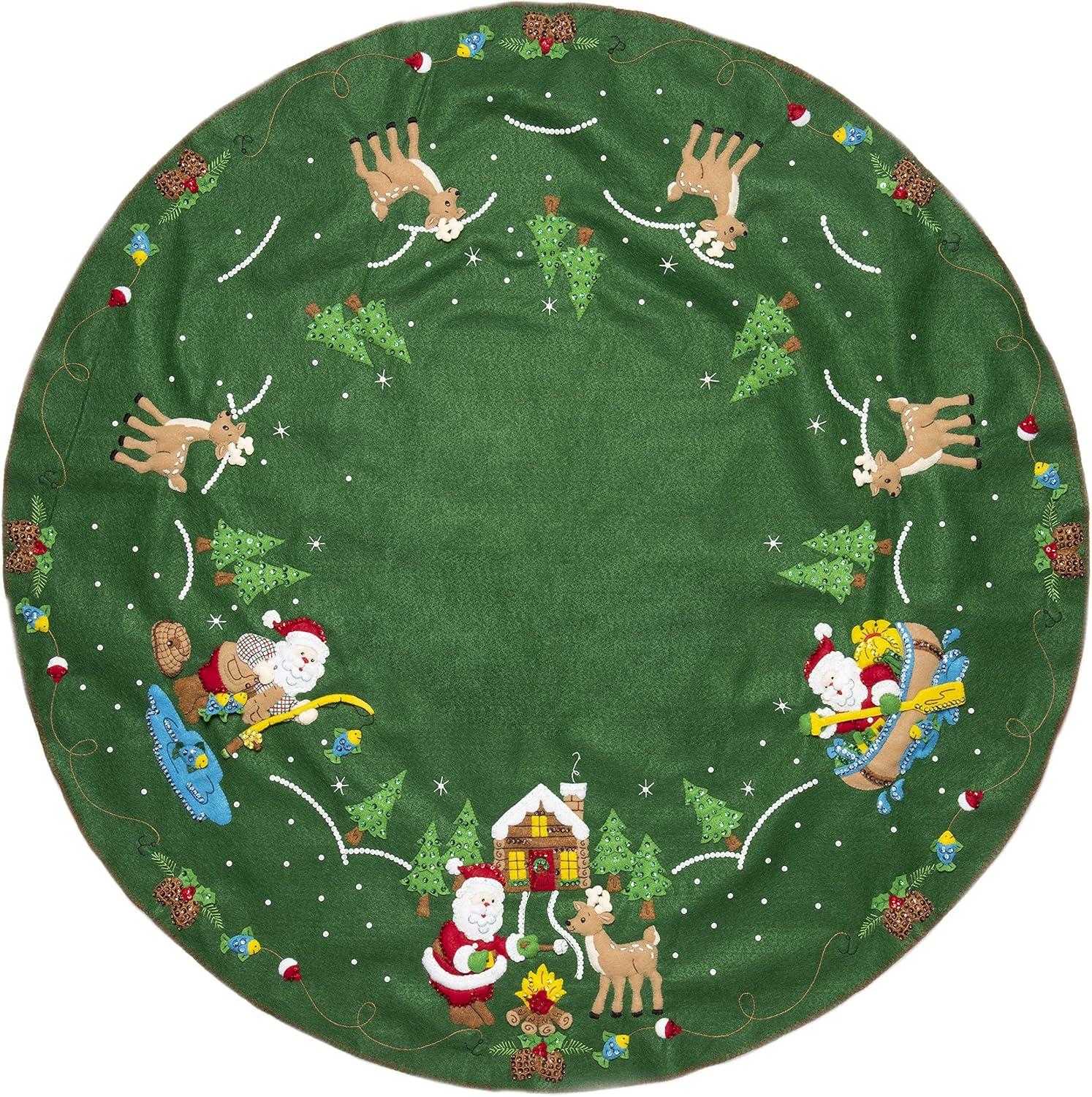 Bucilla Felt Tree Skirt Applique Kit 43" Round-Lodge Santa