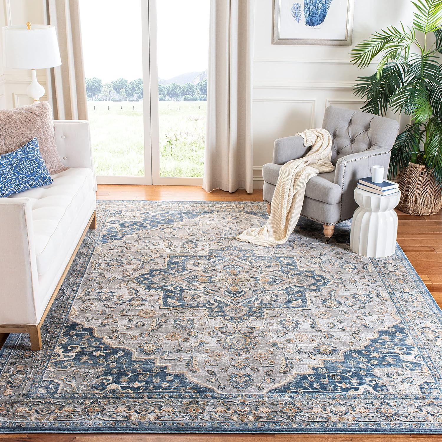 Cosmopolitan 600 CSM684 Power Loomed Indoor Area Rug - Cream/Blue - 9'x12' - Safavieh