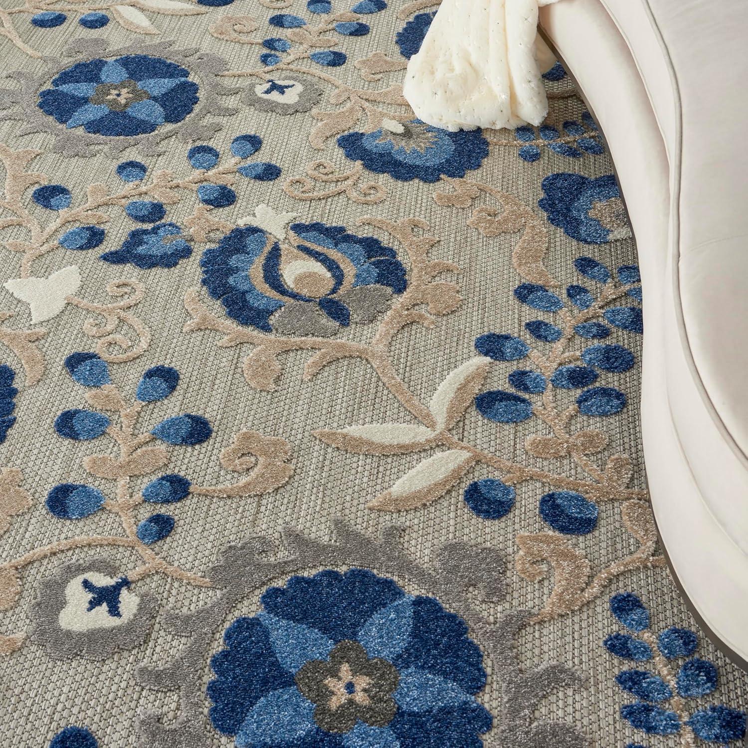 Nourison Aloha Floral Textured Flatweave High-Low Indoor Outdoor Area Rug Natural/Blue 6' x 9'