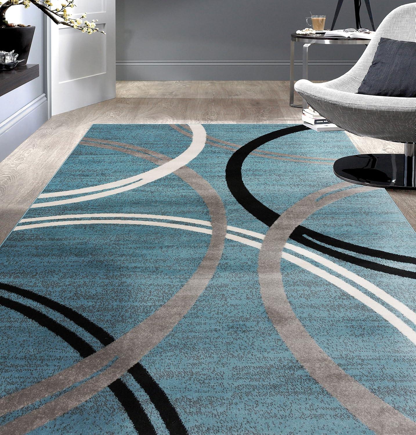World Rug Gallery Contemporary Abstract Circles Design Blue 3'3" x 5' Area Rug