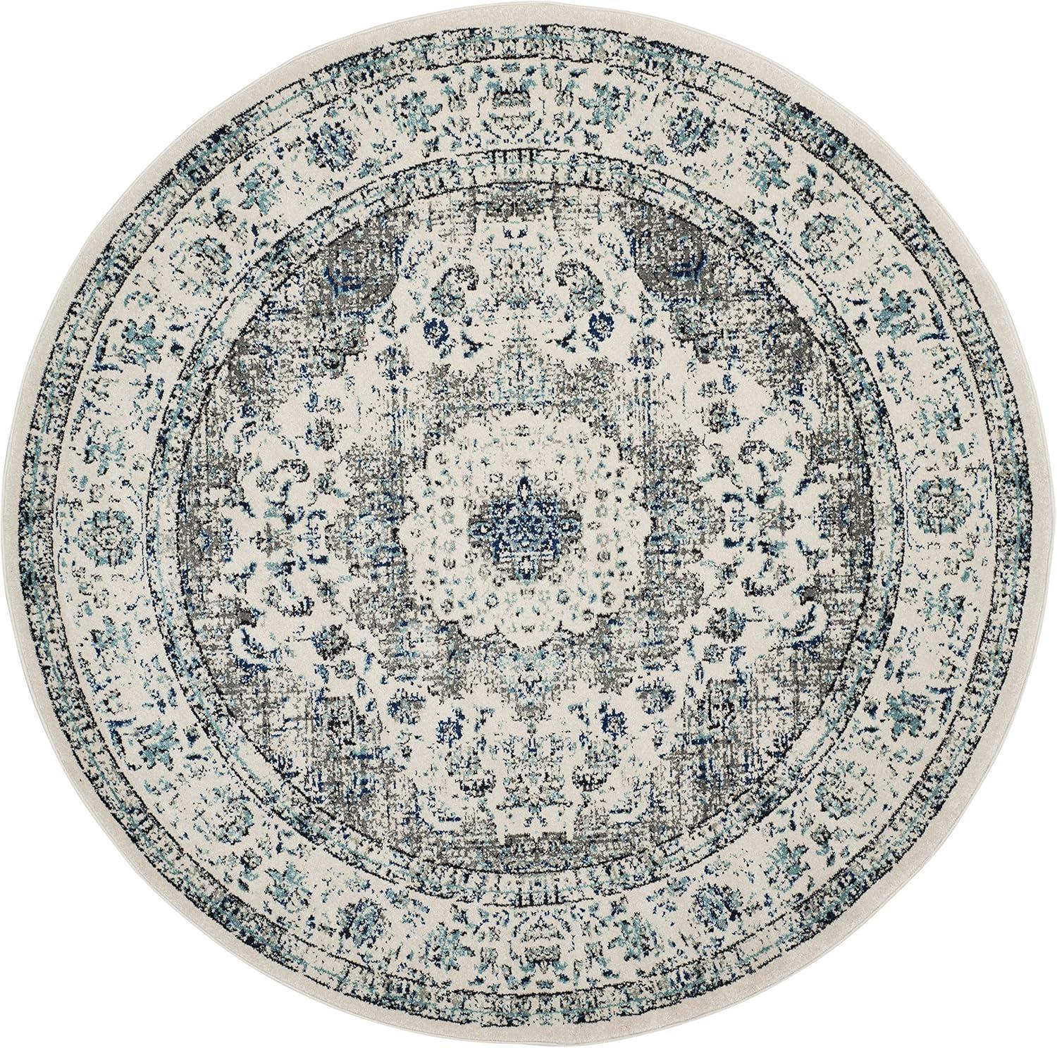 SAFAVIEH Evoke Teale Traditional Bordered Area Rug, Grey/Ivory, 6'7" x 6'7" Round