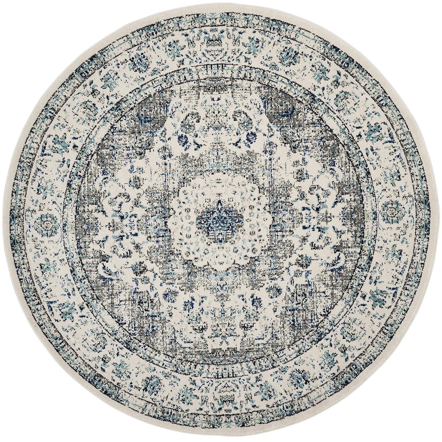 Evoke EVK220 Power Loomed Area Rug - Ivory/Grey - 6'7" Round - Safavieh.