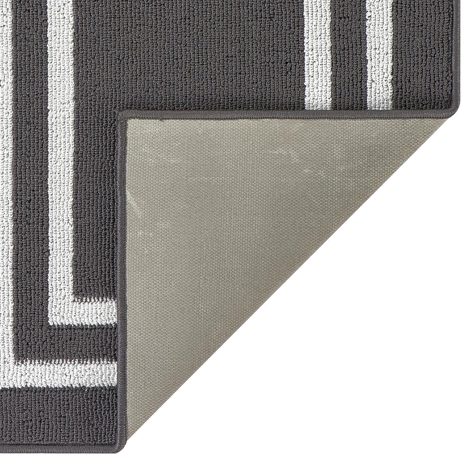 Elegant Dark Grey and White Tufted Runner Rug with Non-Slip Latex Backing