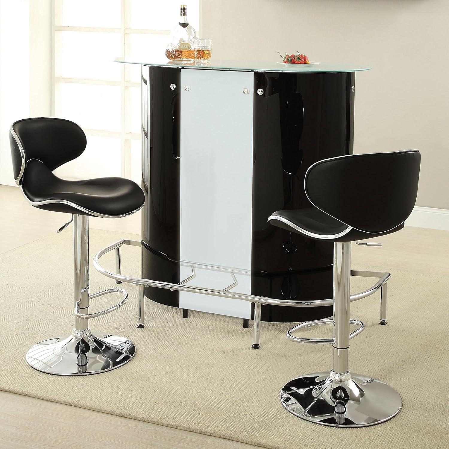 Coaster Company Kidney-Shaped Bar Unit with Frosted Glass Top and Chrome Footrest, Black / White