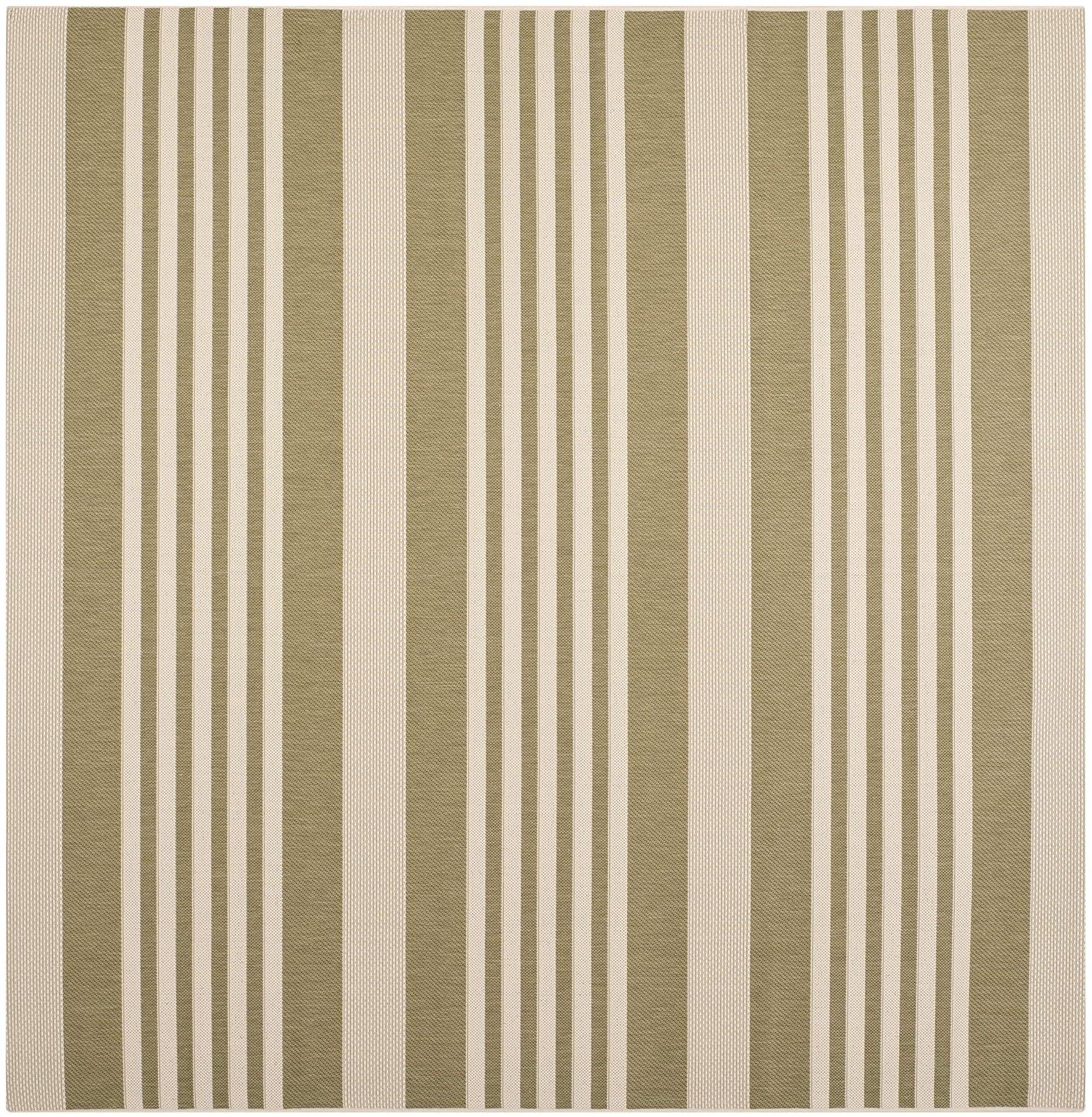 SAFAVIEH Courtyard Caroline Striped Indoor/Outdoor Area Rug, 7'10" x 7'10" Square, Green/Beige