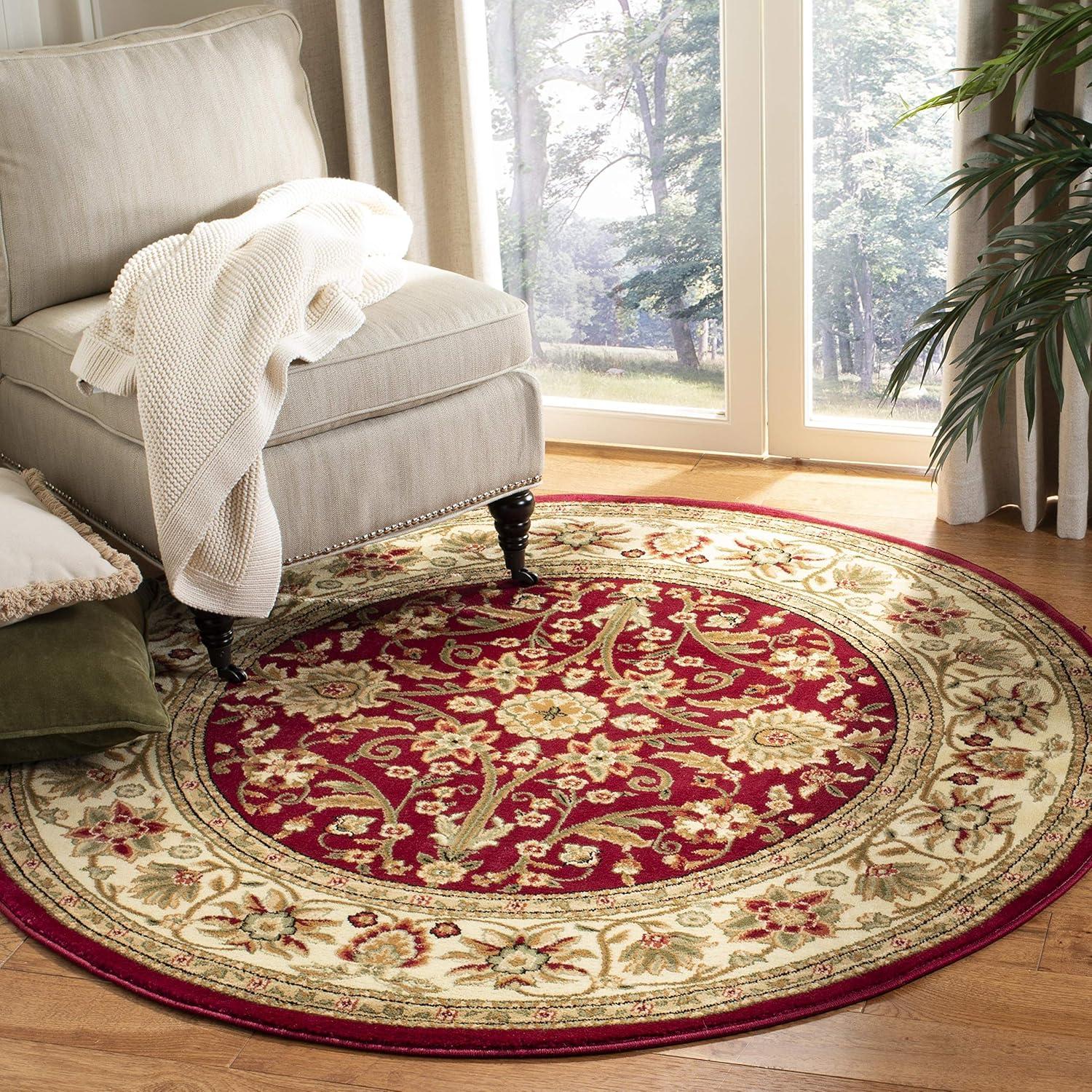 SAFAVIEH Lyndhurst Victoria Traditional Floral Area Rug, Red/Ivory, 8' x 8' Round